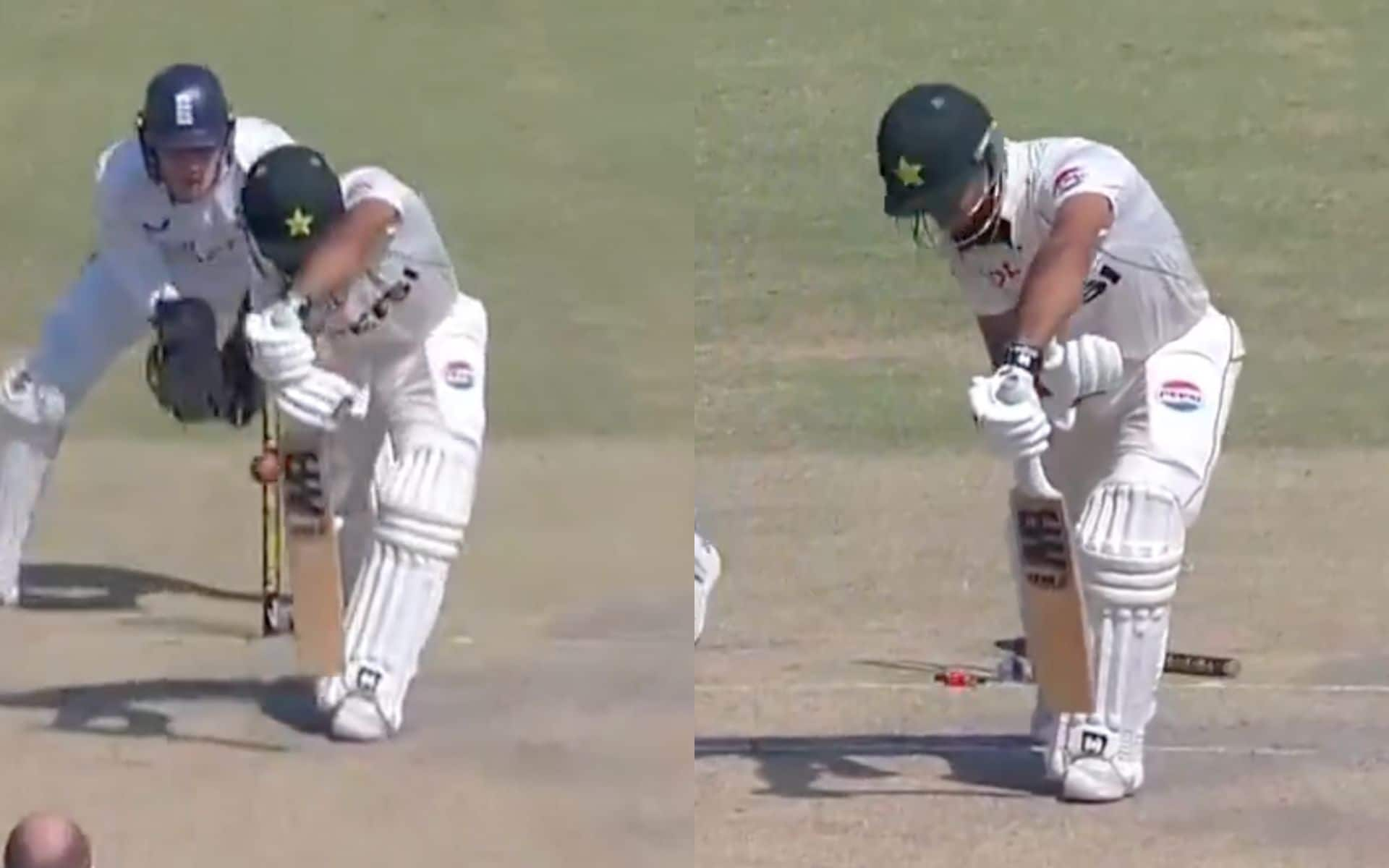 Jack Leach beating the defence of Abdullah Shafique [Source: Screen grab from @kingdom_virat1/x.com]