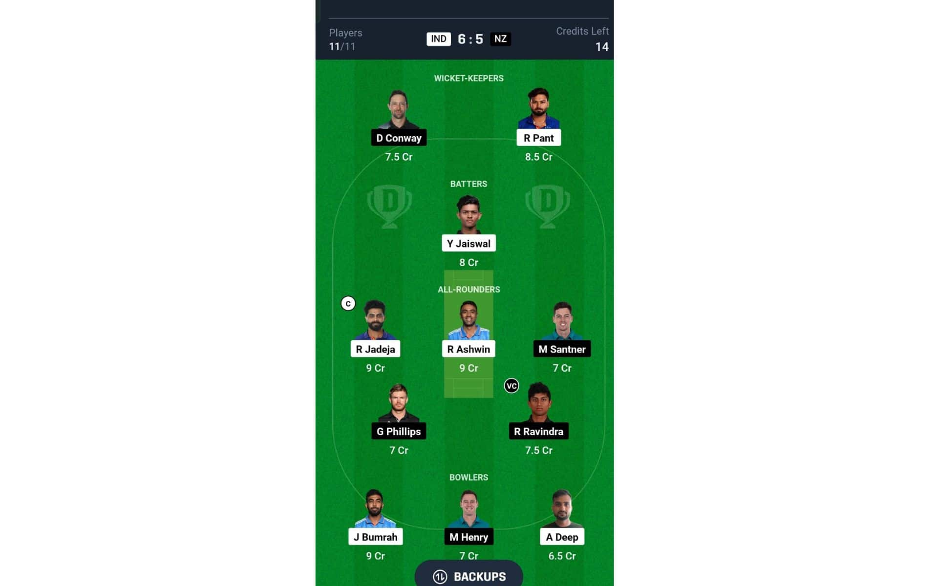 IND vs NZ, 1st Test: Dream11 Team 2 [Source: @Dream11 App]