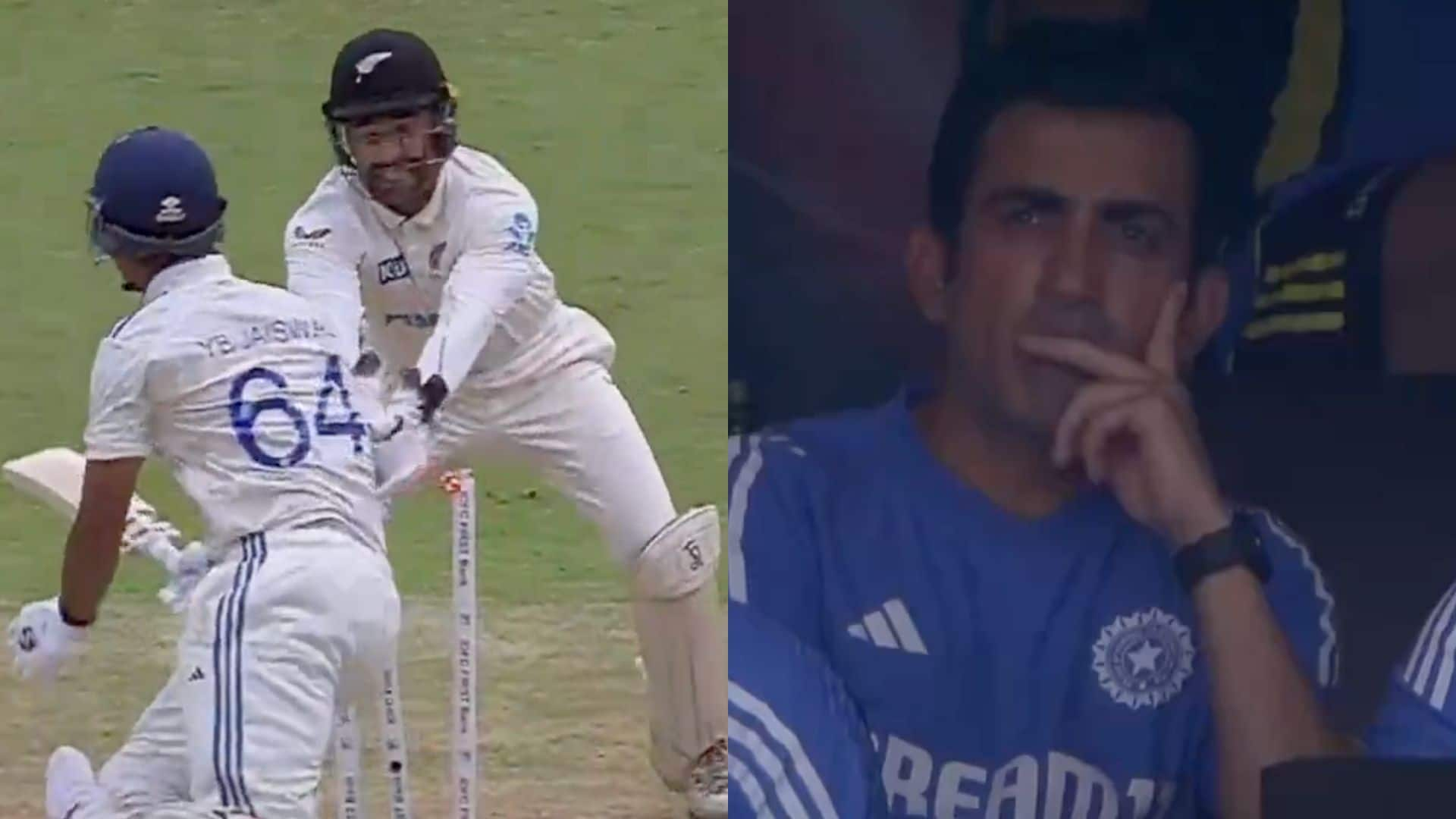 Gambhir's reaction to Jaiswal's dismissal [Source: @kingdom_virat1/X]