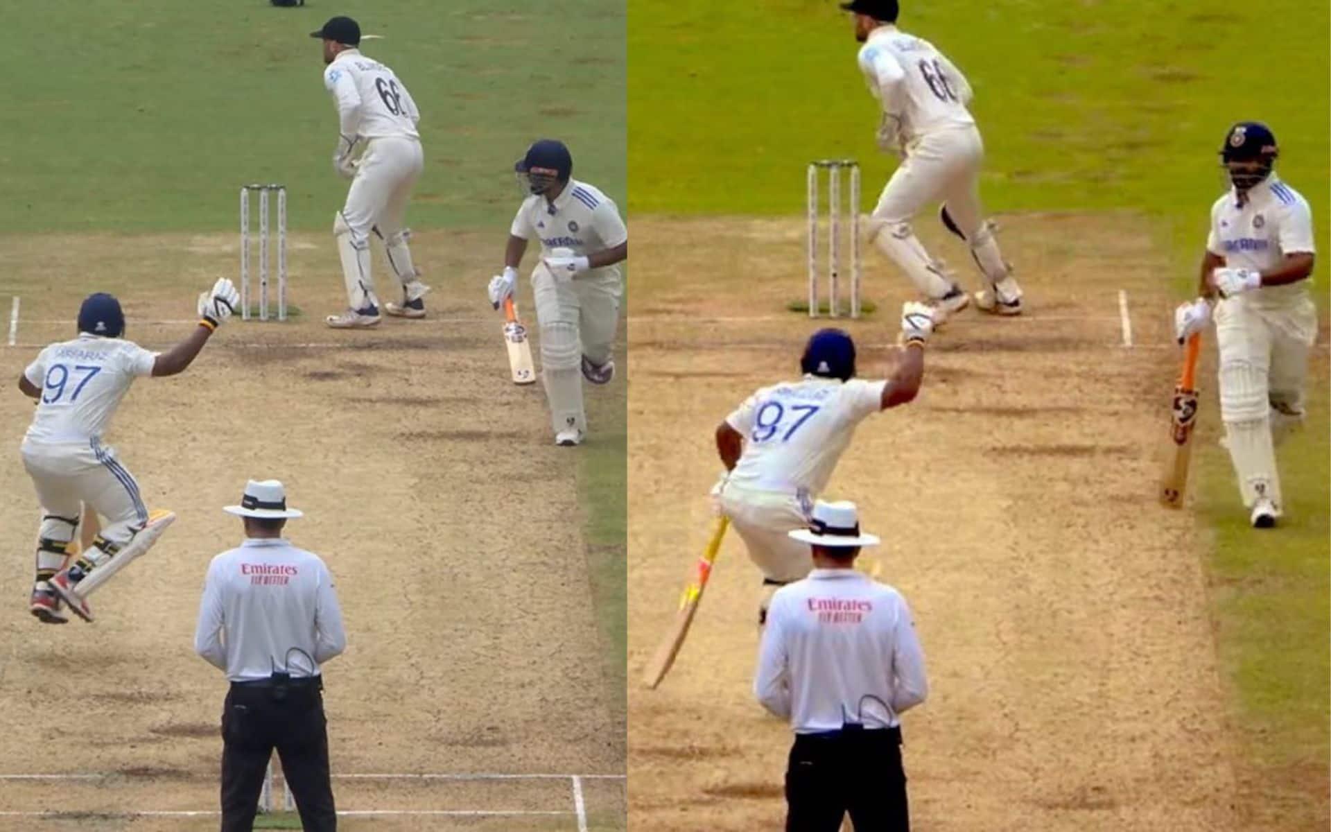 Sarfaraz Khan and Pant's mix-up vs NZ (Source:@anuragsinha1992/X.com)