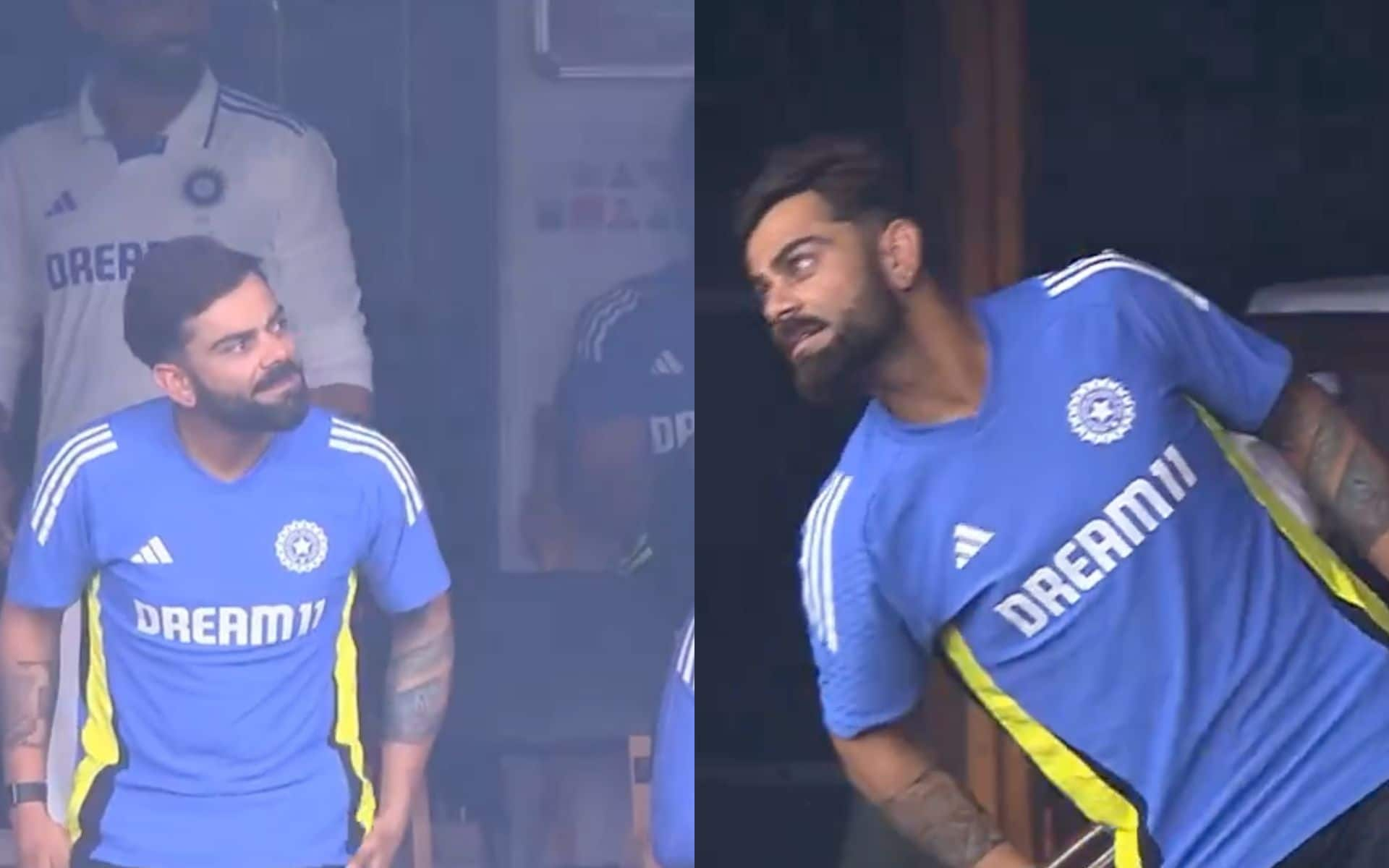 Virat Kohli comes out to check rain (Source: @@DilipVK18/x.com)