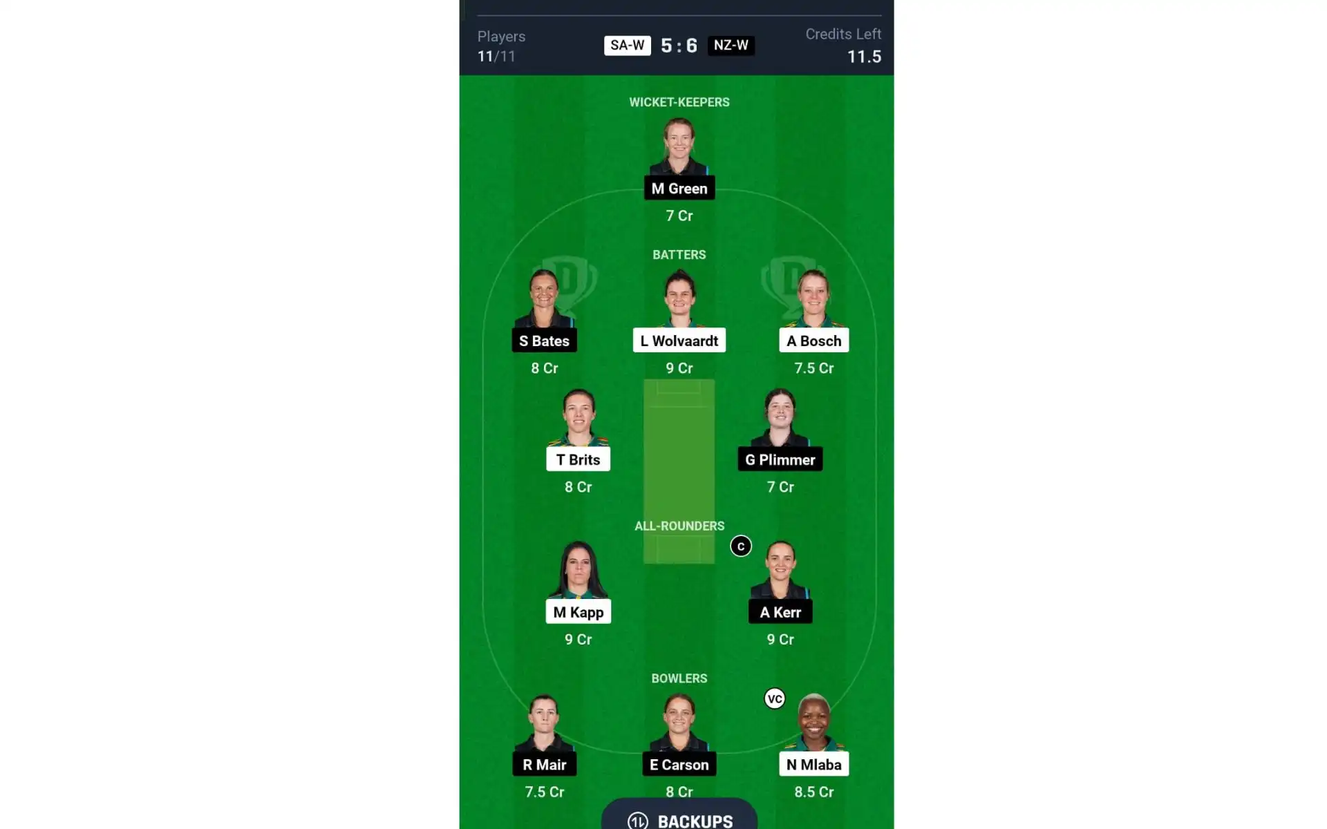 SA-W vs NZ-W, Women's T20 World Cup Final: Dream11 Team 2 [Source: @Dream11 App]