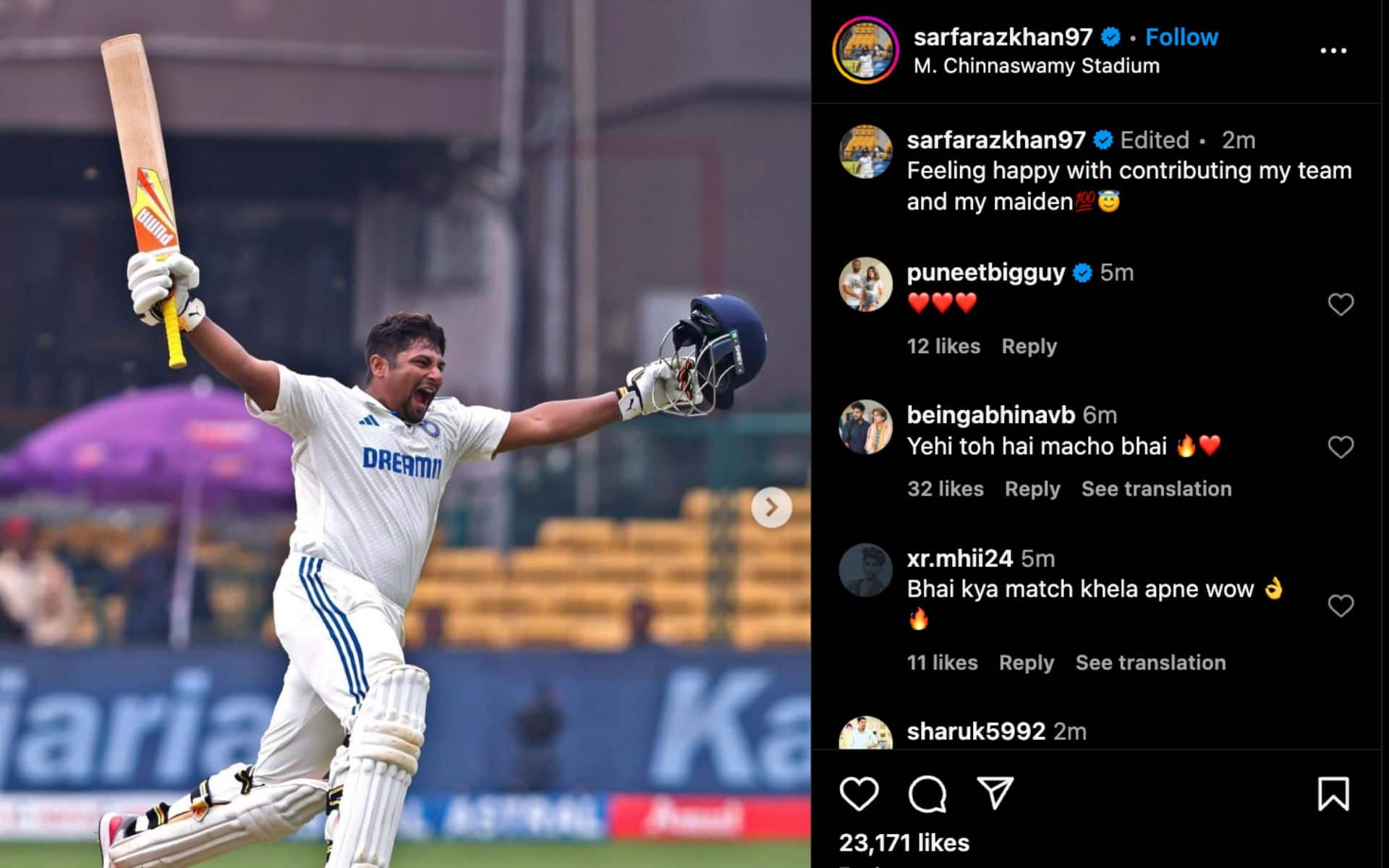 Sarfaraz Khan gets love on social media after maiden ton in Tests (@sarfarazkhan97/Instagram)