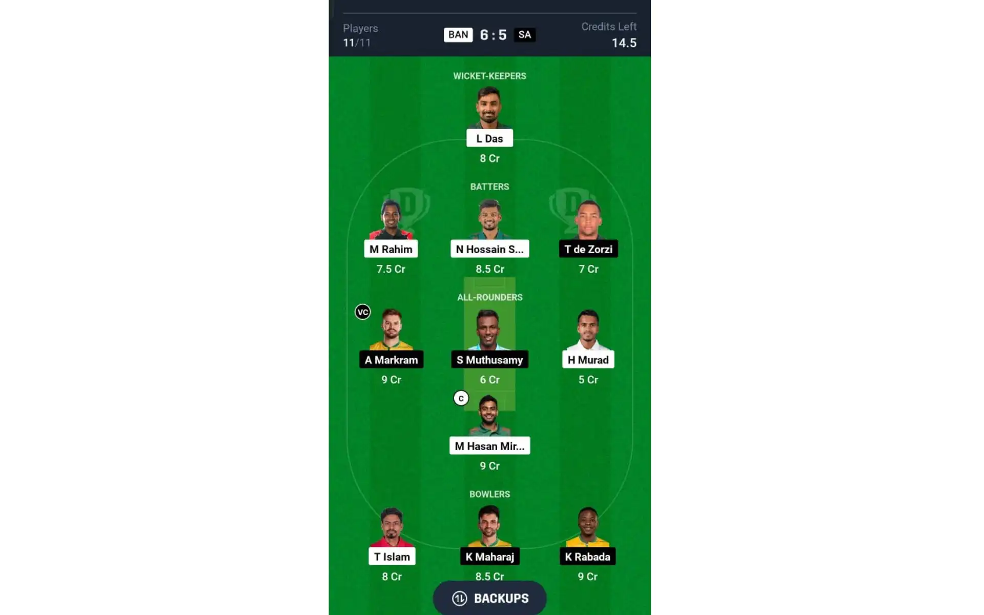 BAN vs SA, 1st Test: Dream11 Team 1 [Source: @Dream11 App]