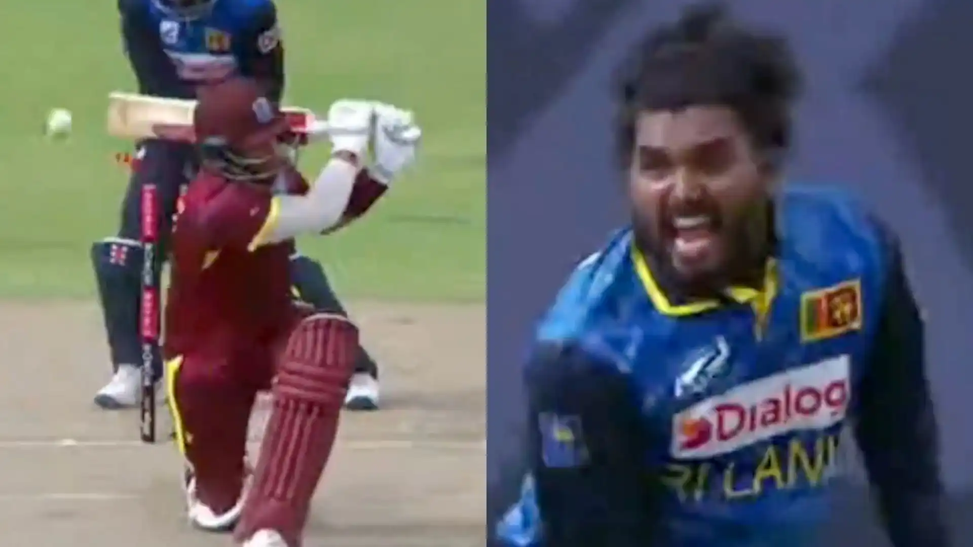 Hasaranga's celebration after dismissing Brandon King [Source: @kingdom_virat1]