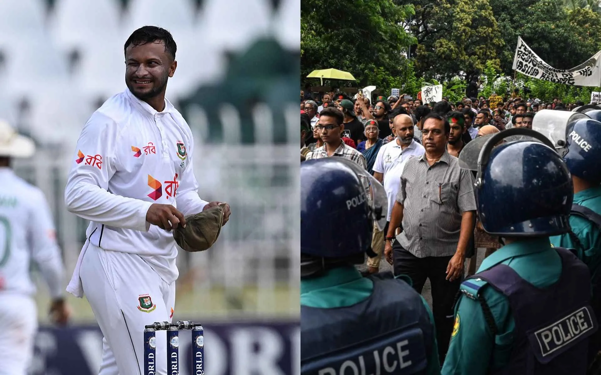 Shakib Al Hasan fans attacked (Source: @ESPNcricinfo/x.com and @AJEnglish/x.com)
