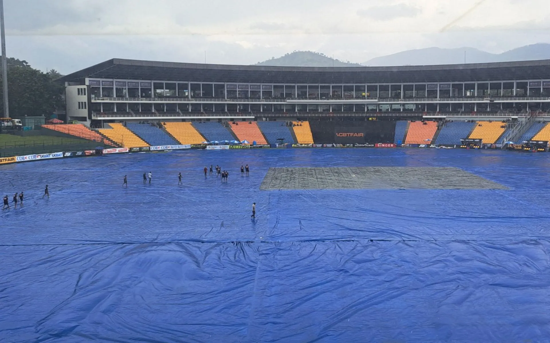 The Pallekele International Stadium is under covers (Source: X.com/@RoshanCricket)