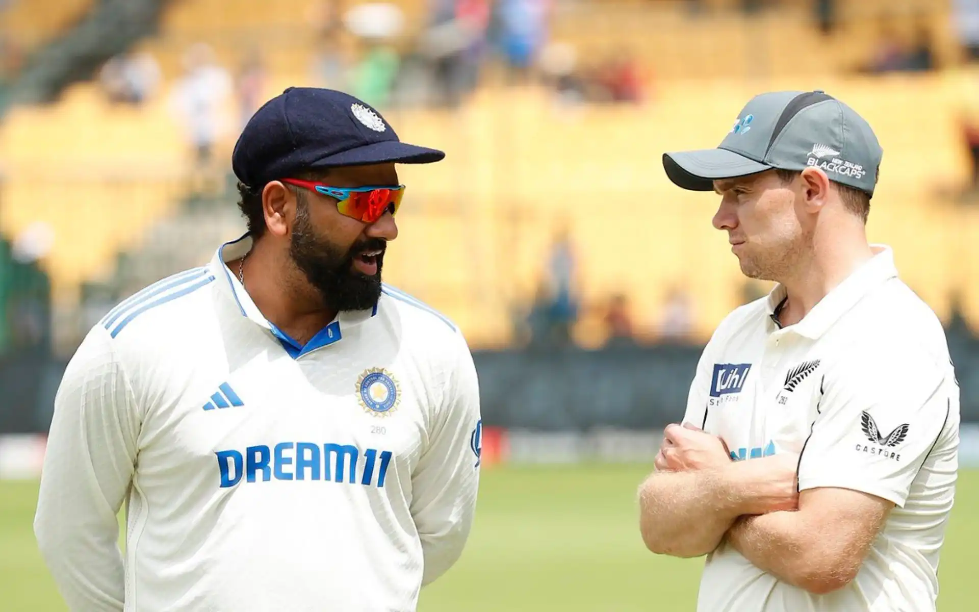 Rohit Sharma and Tom Latham [Source: @ESPNcricinfo/x.com]