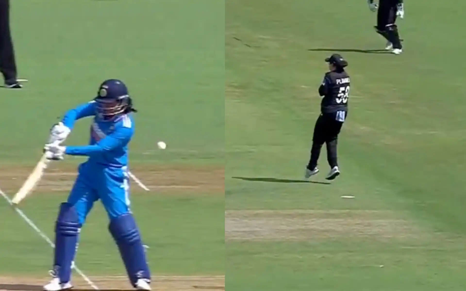 Smriti Mandhana was dismissed by Jess Kerr during the 1st ODI vs NZ [Source: Screen grab from @kingdom_virat1/x.com]