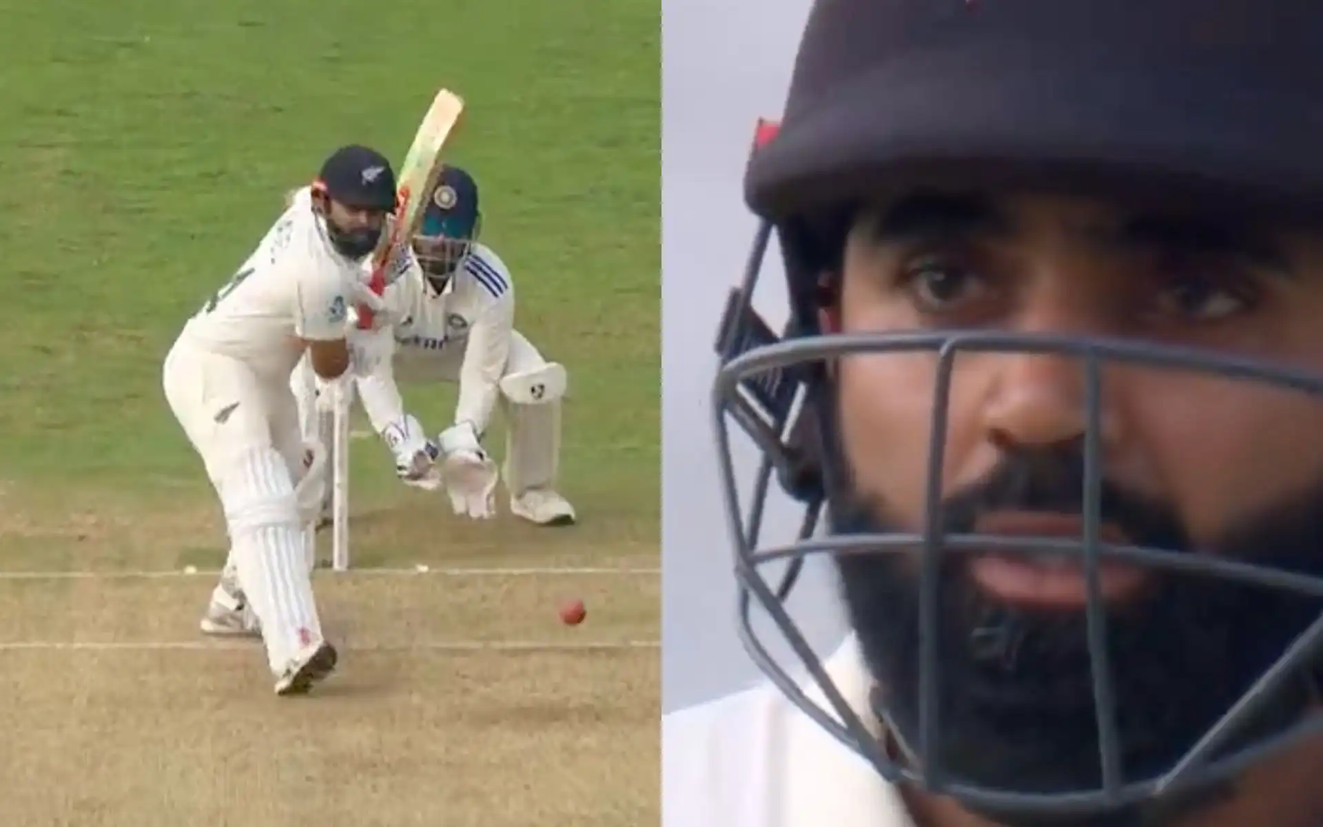 Ajaz Patel hitting boundary against Sundar (Source:@JioCinema/X.com)
