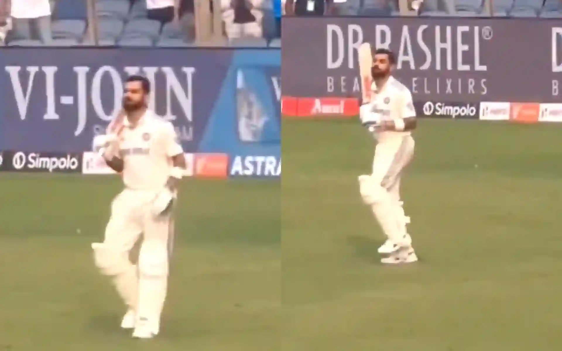 Virat Kohli was seen pulling out some funny moves after the end of Day 1 during the IND vs NZ, 2nd Test [Source: Screen Grab from @mufaddal_vohra/x.com]