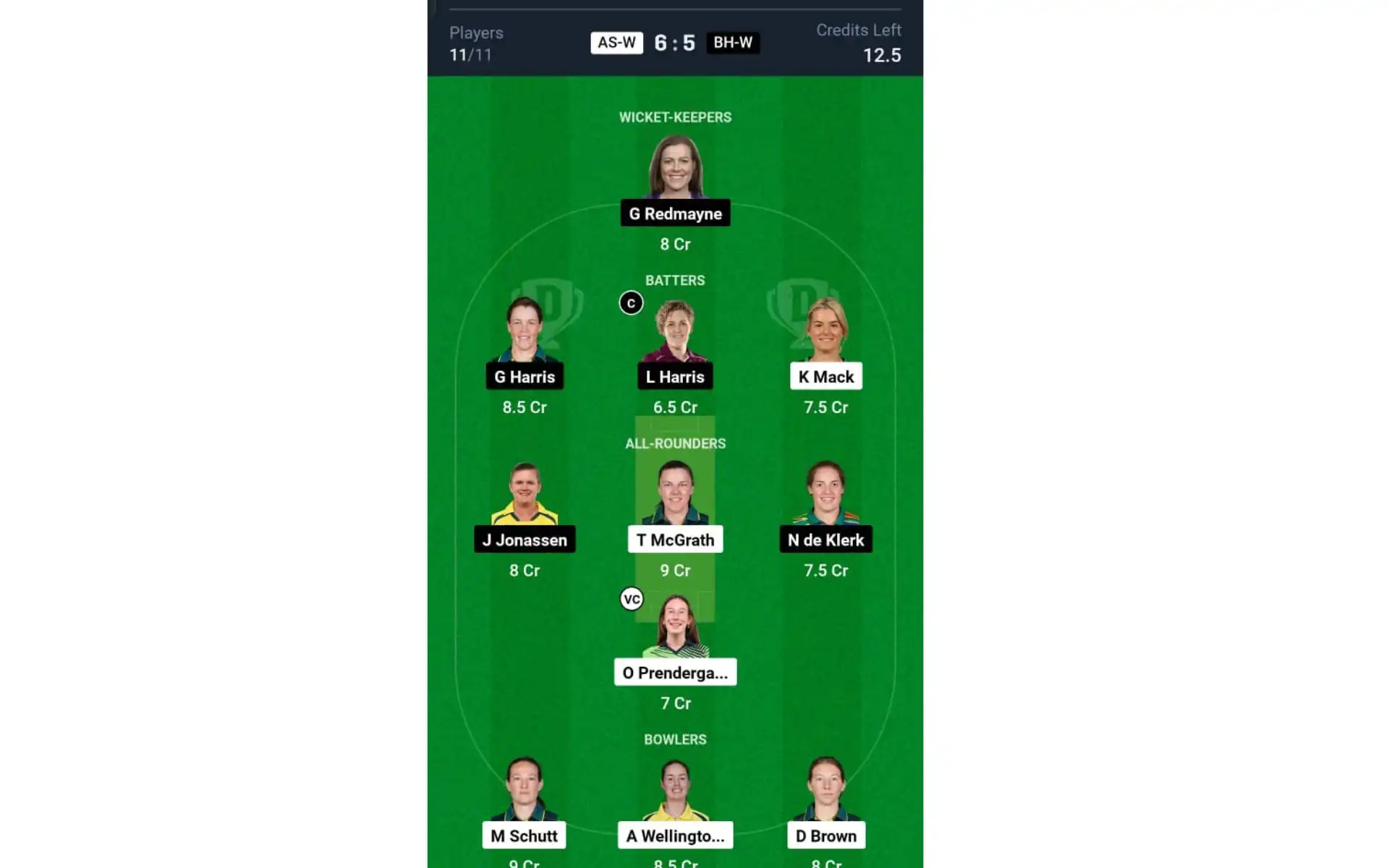 AS-W vs BH-W, WBBL 10: Dream11 Team 1 [Source: @Dream11 App]