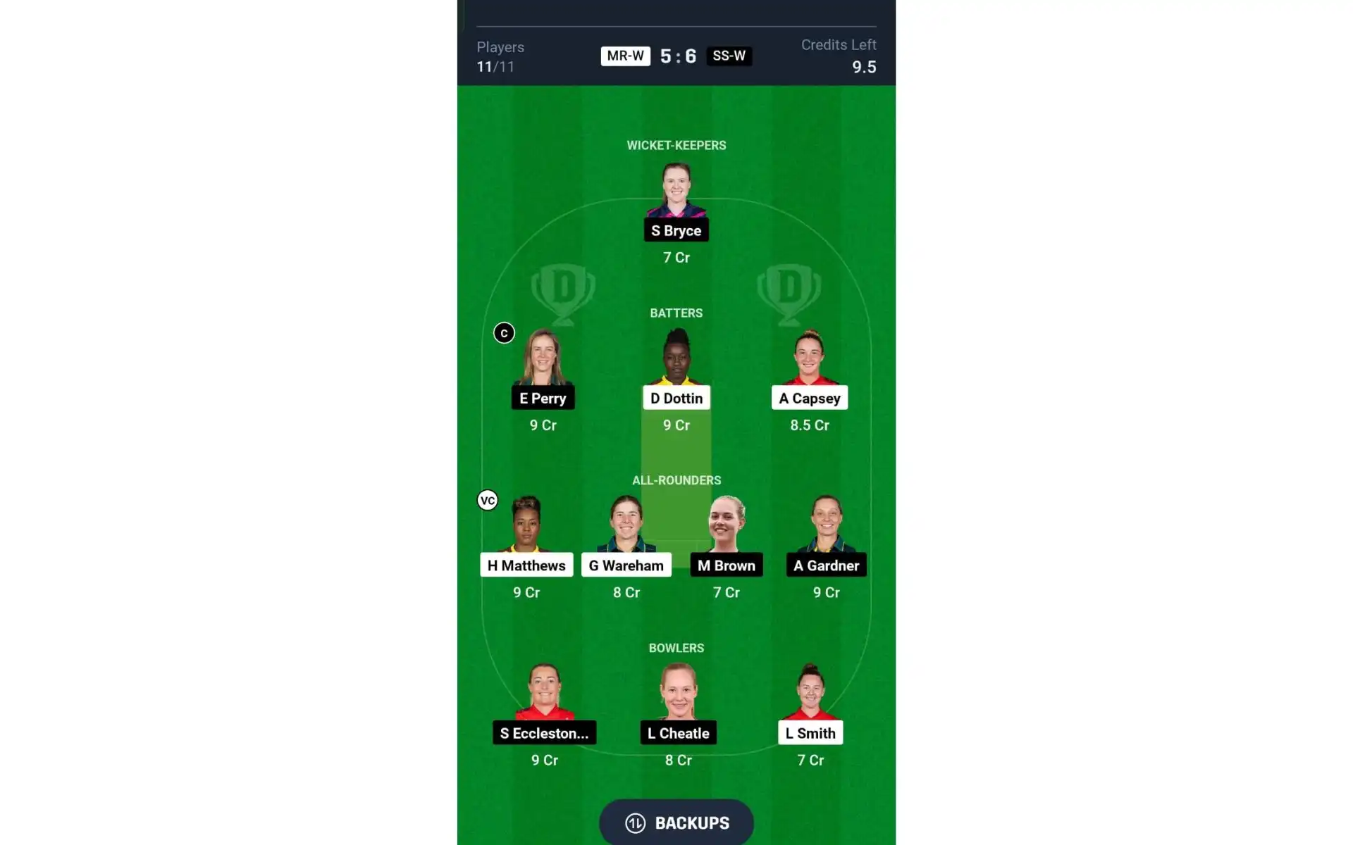MR-W vs SS-W, WBBL 10: Dream11 Team 1 [Source: @Dream11 App]