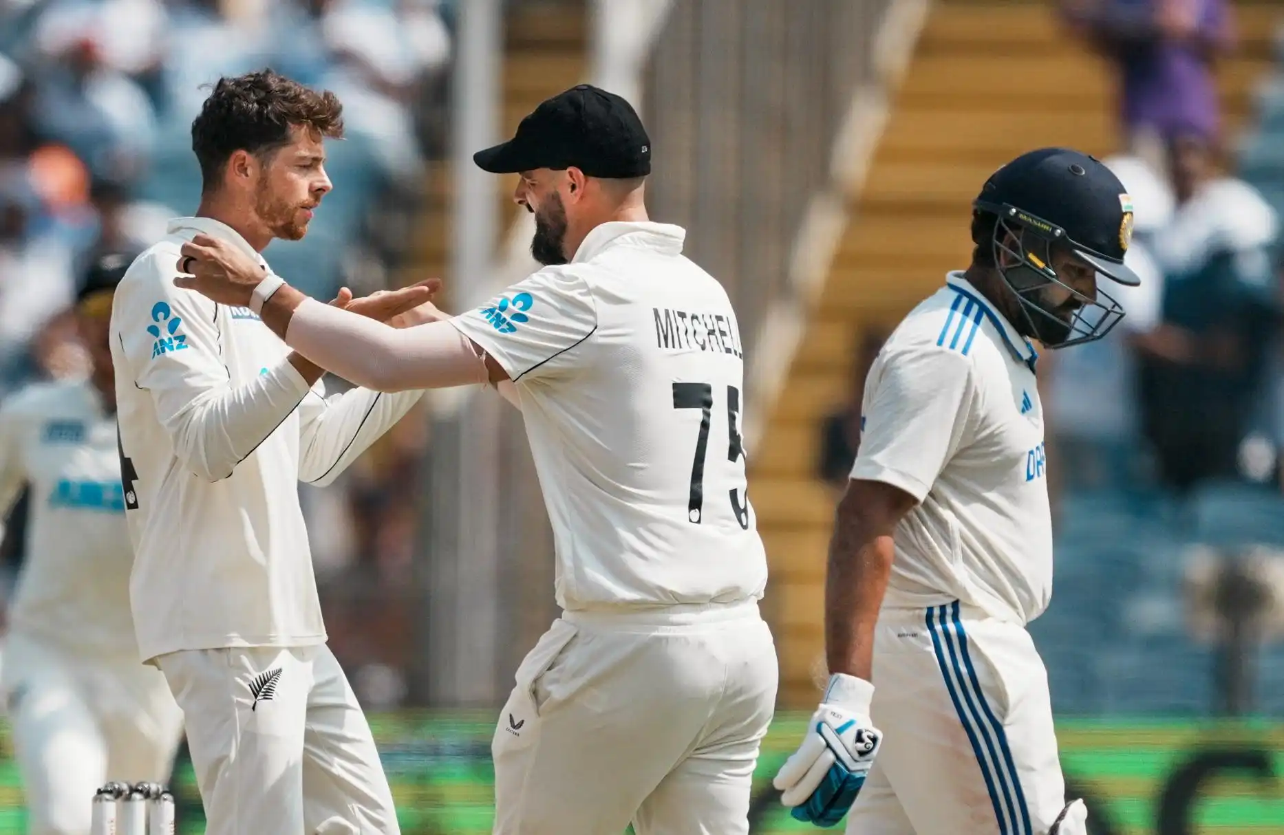 Rohit departs as Santner celebrates [Source: PTI]
