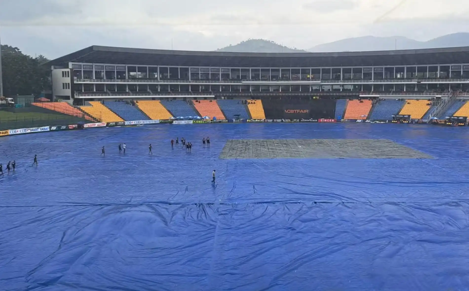 The Pallekele International Stadium is under covers (Source: X.com/@RoshanCricket)