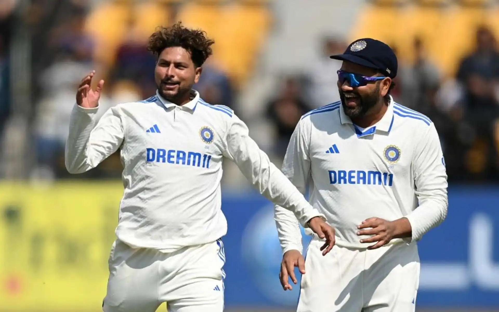 Kuldeep Yadav with Rohit Sharma [Source: @Cric_beat/X.com]