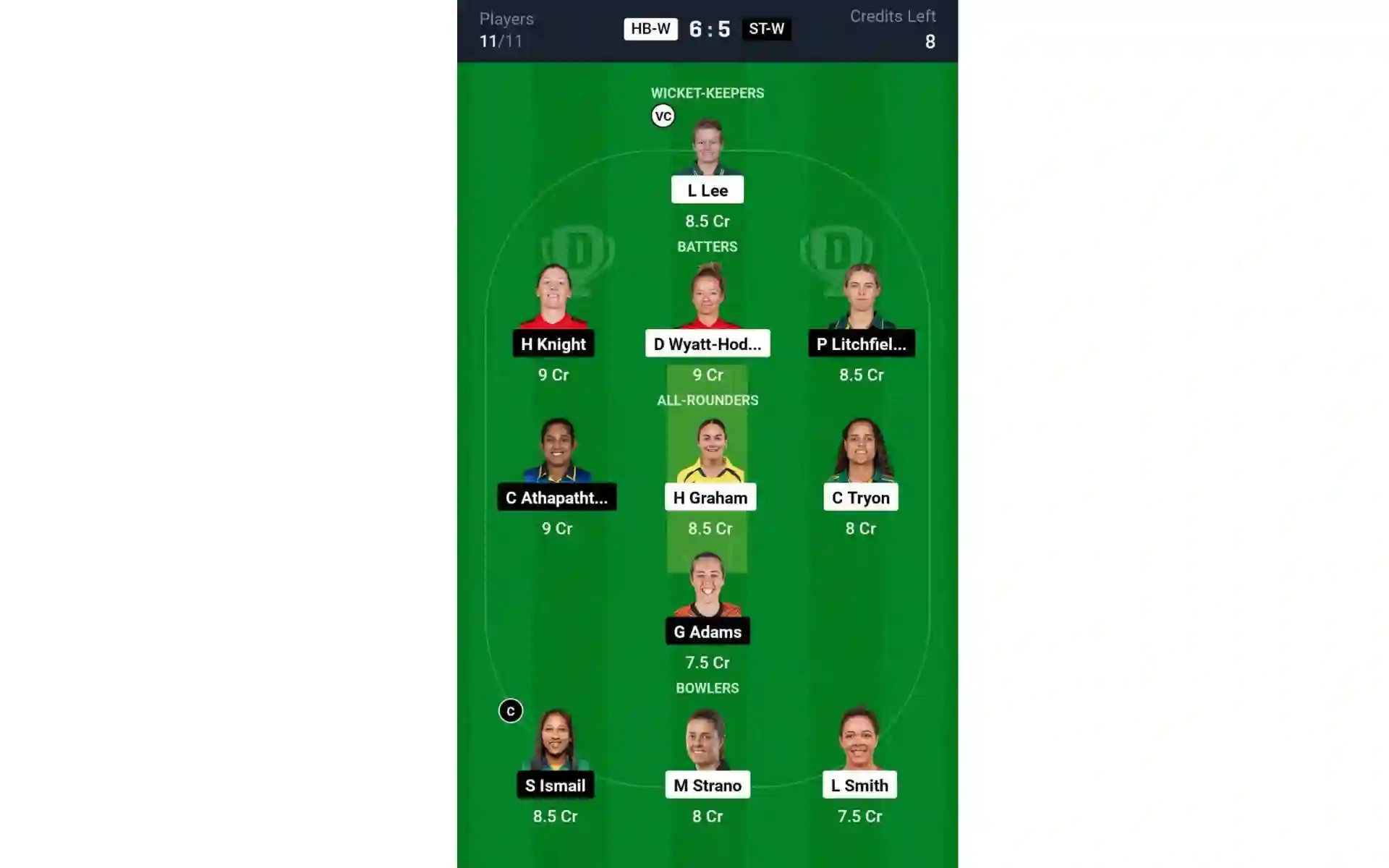 HB-W vs ST-W, WBBL 10: Dream11 Team 2 [Source: @Dream11 App]