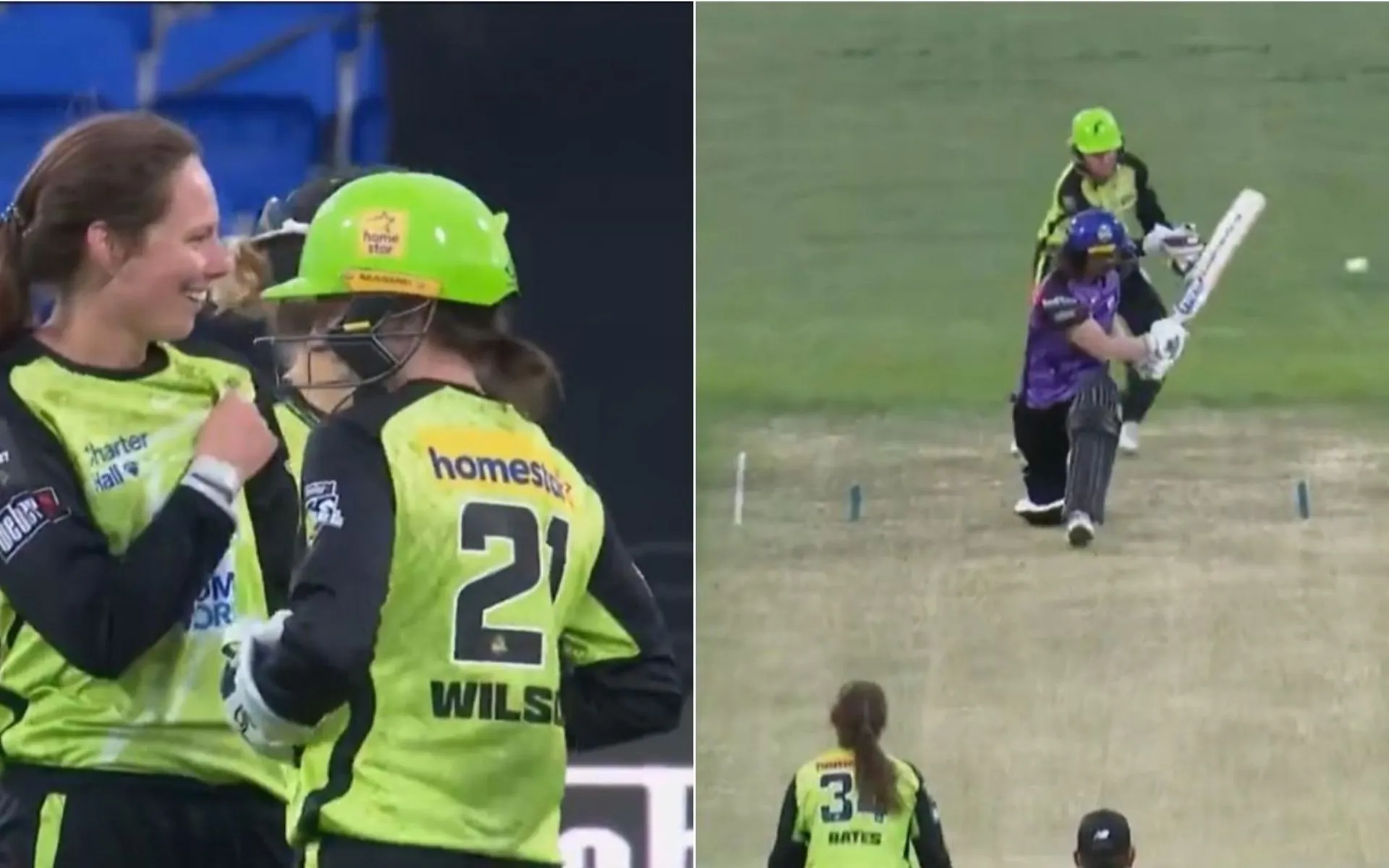 Samantha Bates celebrates a wicket. [Source: @WBBL/X]