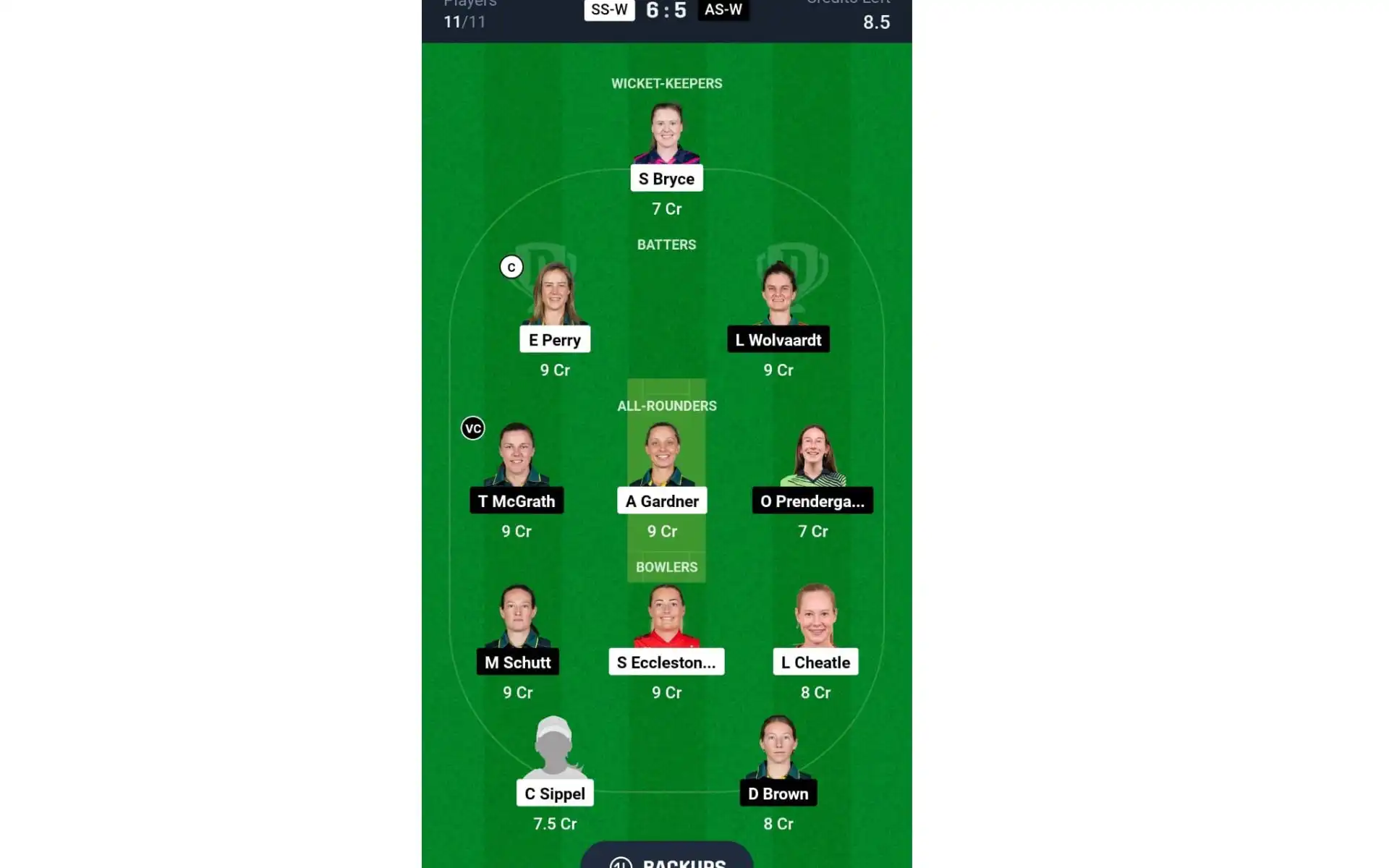 SS-W vs AS-W, WBBL 10: Dream11 Team 1 [Source: @Dream11 App]