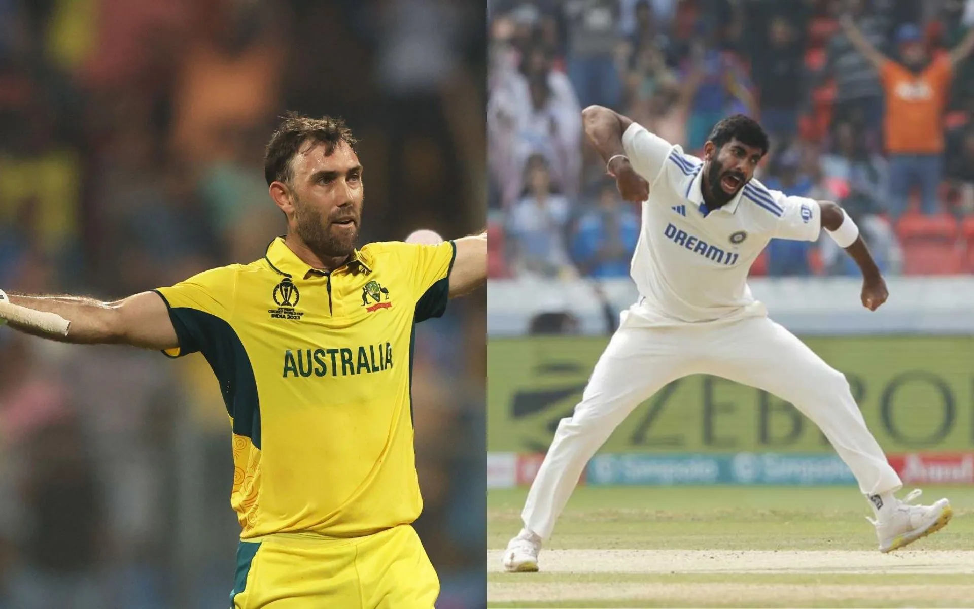 Glenn Maxwell and Jasprit Bumrah (Source:@CricCrazyJohns/x.com)