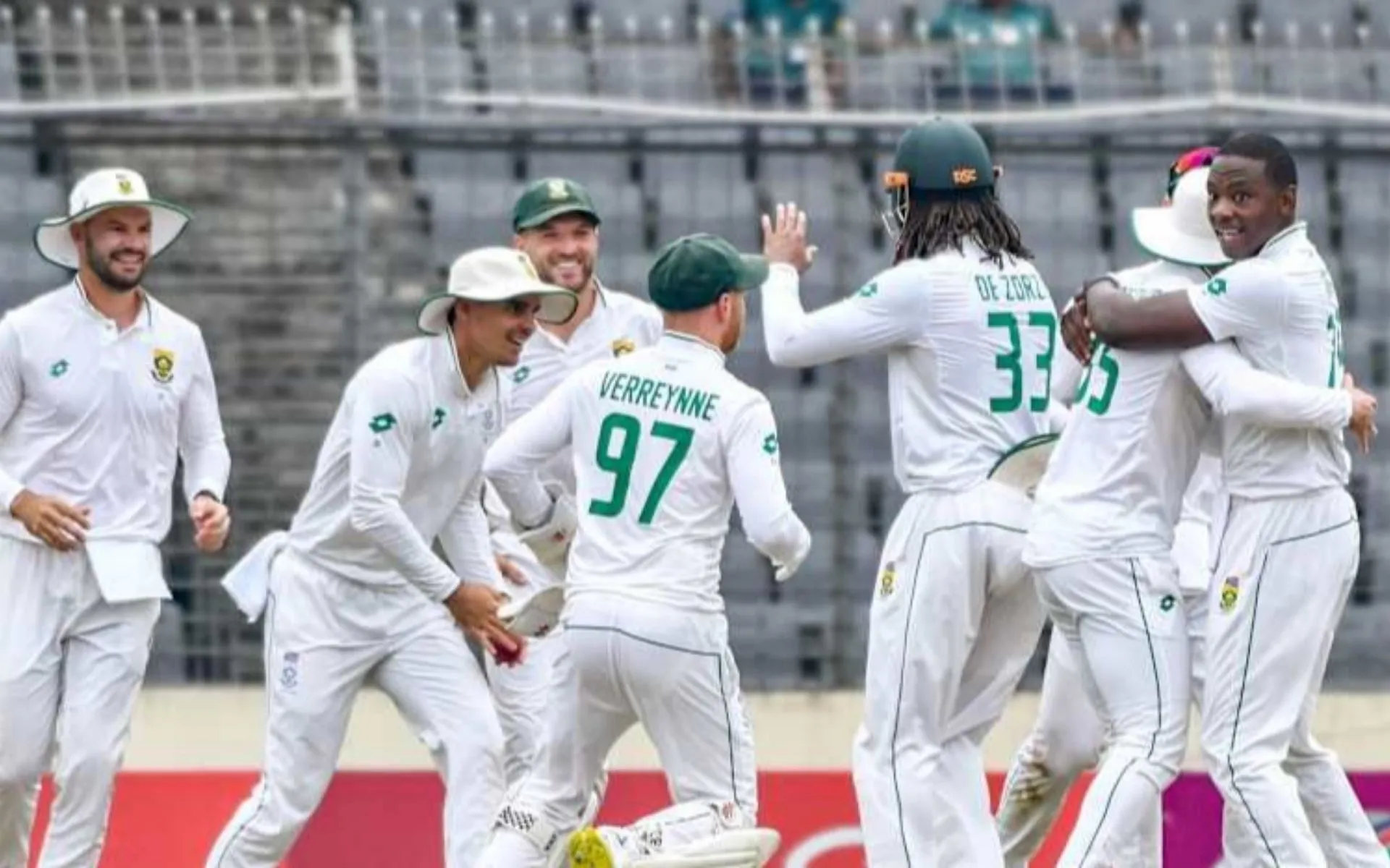 South Africa celebrate a wicket (Source: @ICC/X)