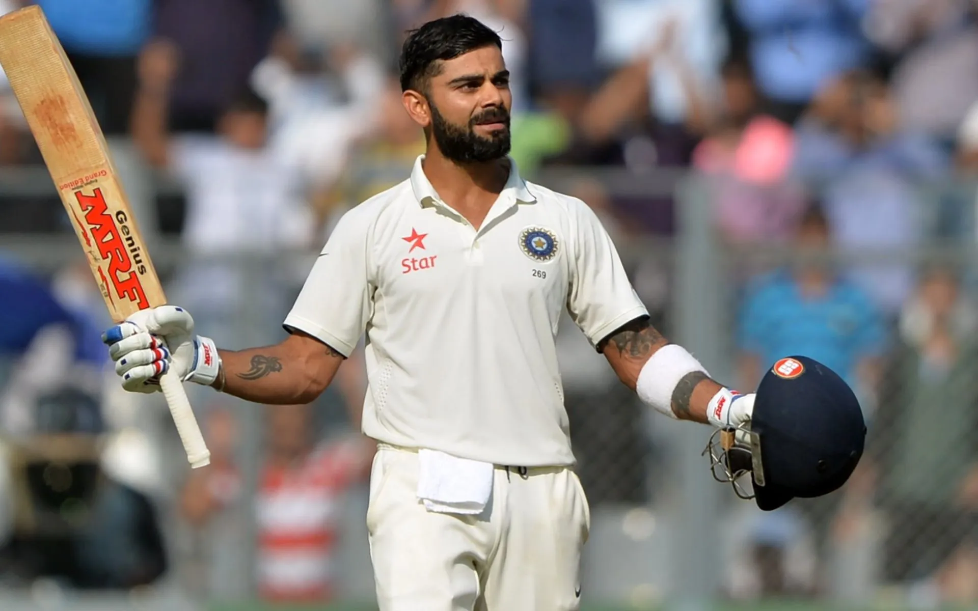 Virat Kohli averages 58.62 in Tests played at the Wankhede Stadium. [Source: @xzx_slipknot/X]