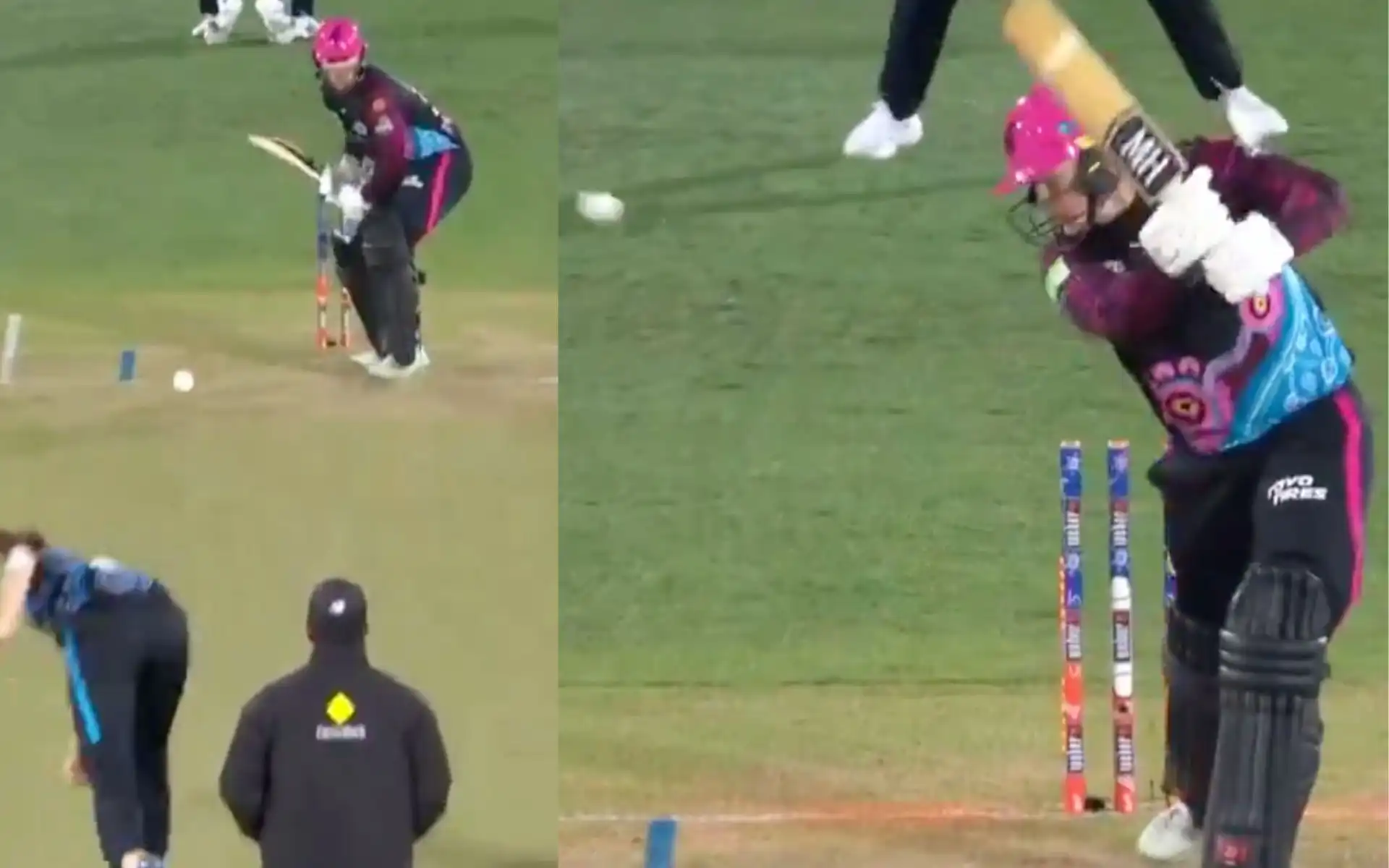 Darcie Brown cleaned up Hollie Armitage in the  WBBL 10 [Source: Screen grab from @WBBL/x.com]