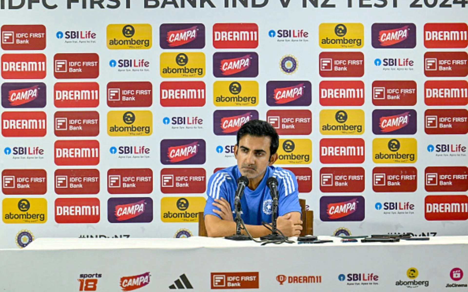 Gautam Gambhir address the media. [Source: @sports_tak/X]