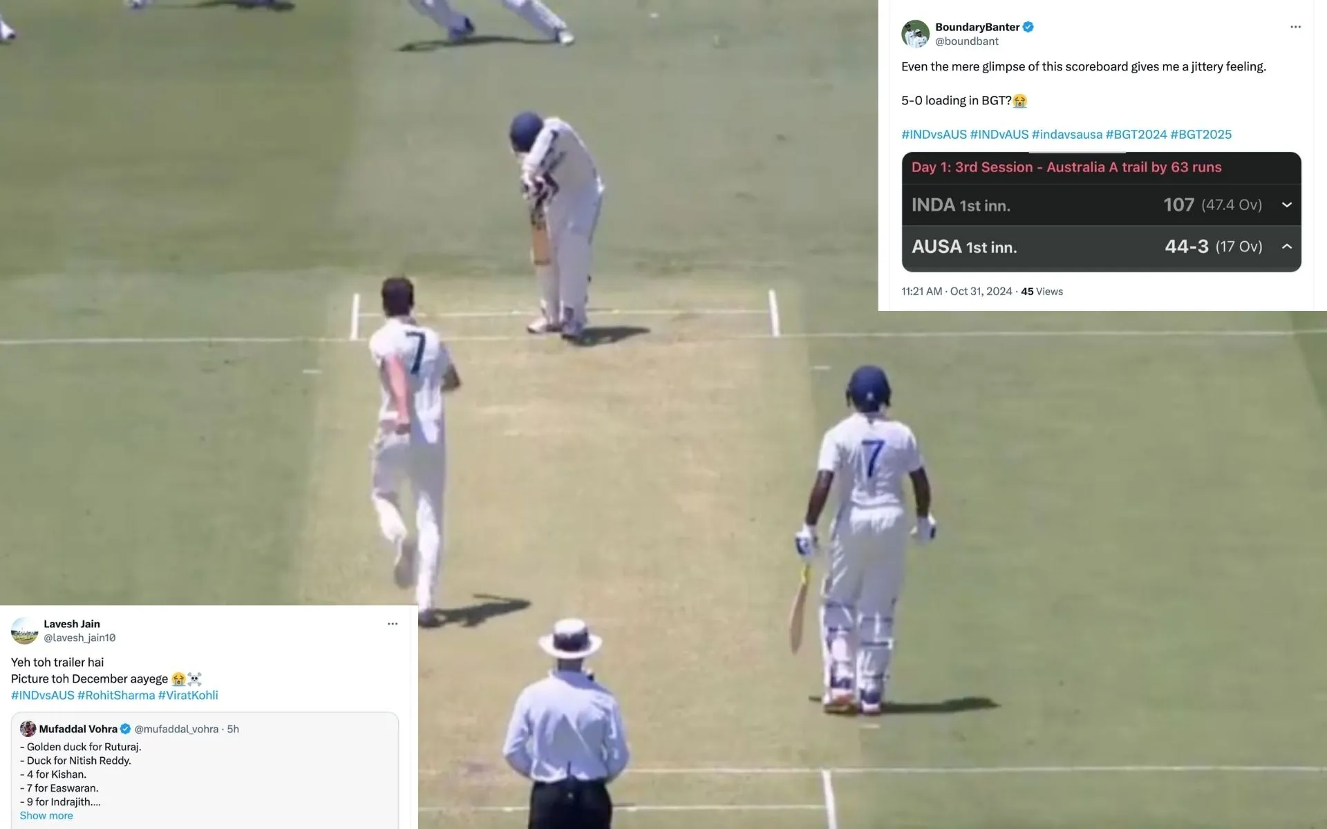 India A surrenders against Australia A in four-day game at Mackay (@cricketcomau/X.com)