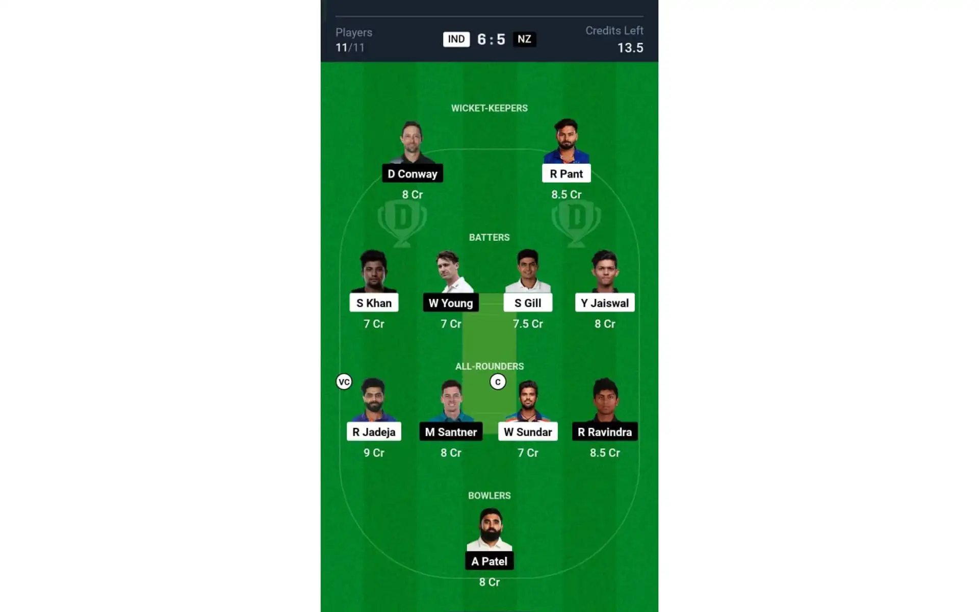 IND vs NZ, 3rd Test: Dream11 Team 2 [Source: @Dream11 App]