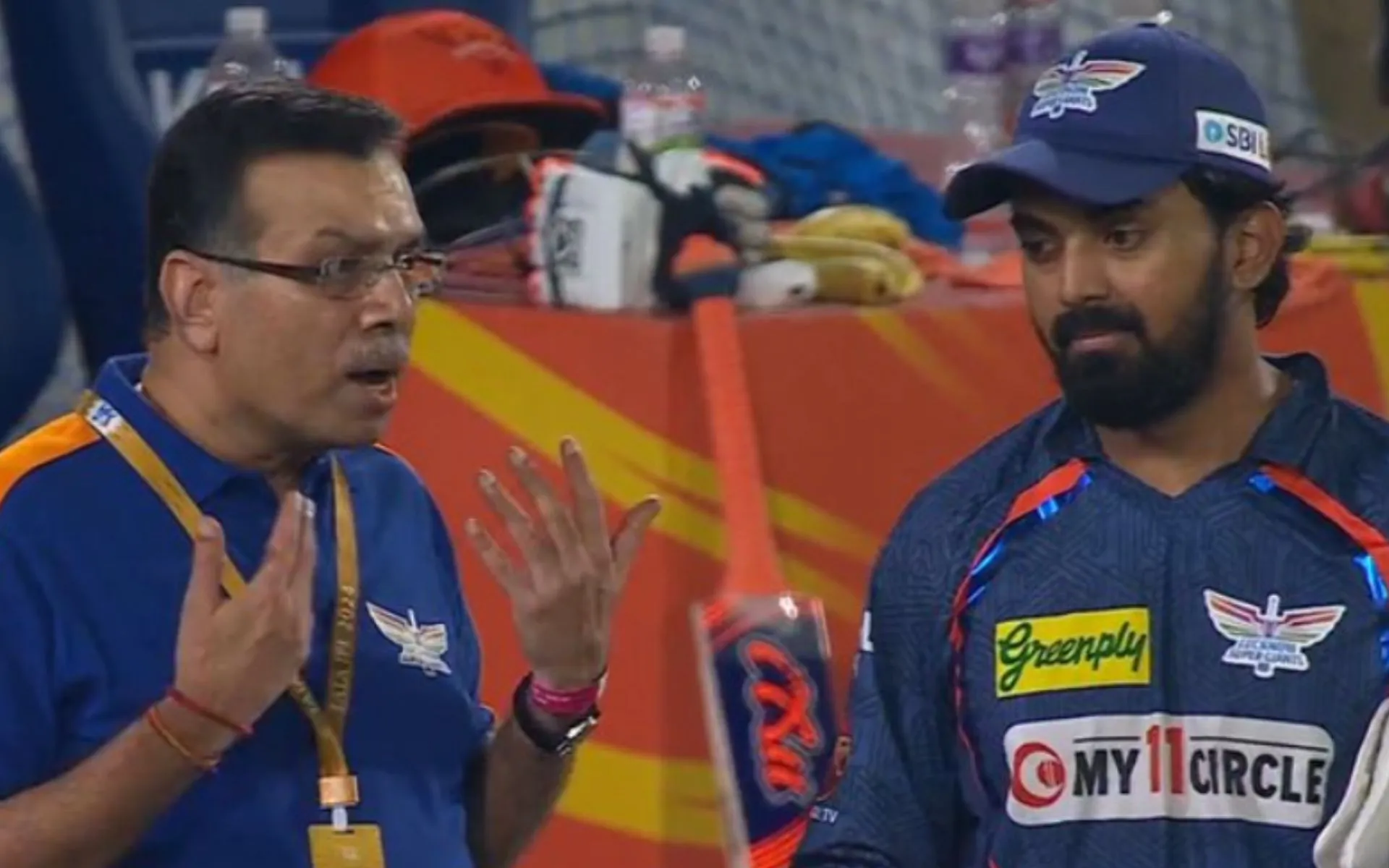 LSG owner Saniv Goenka & KL Rahul [Source: @Rajiv1841/x.com]