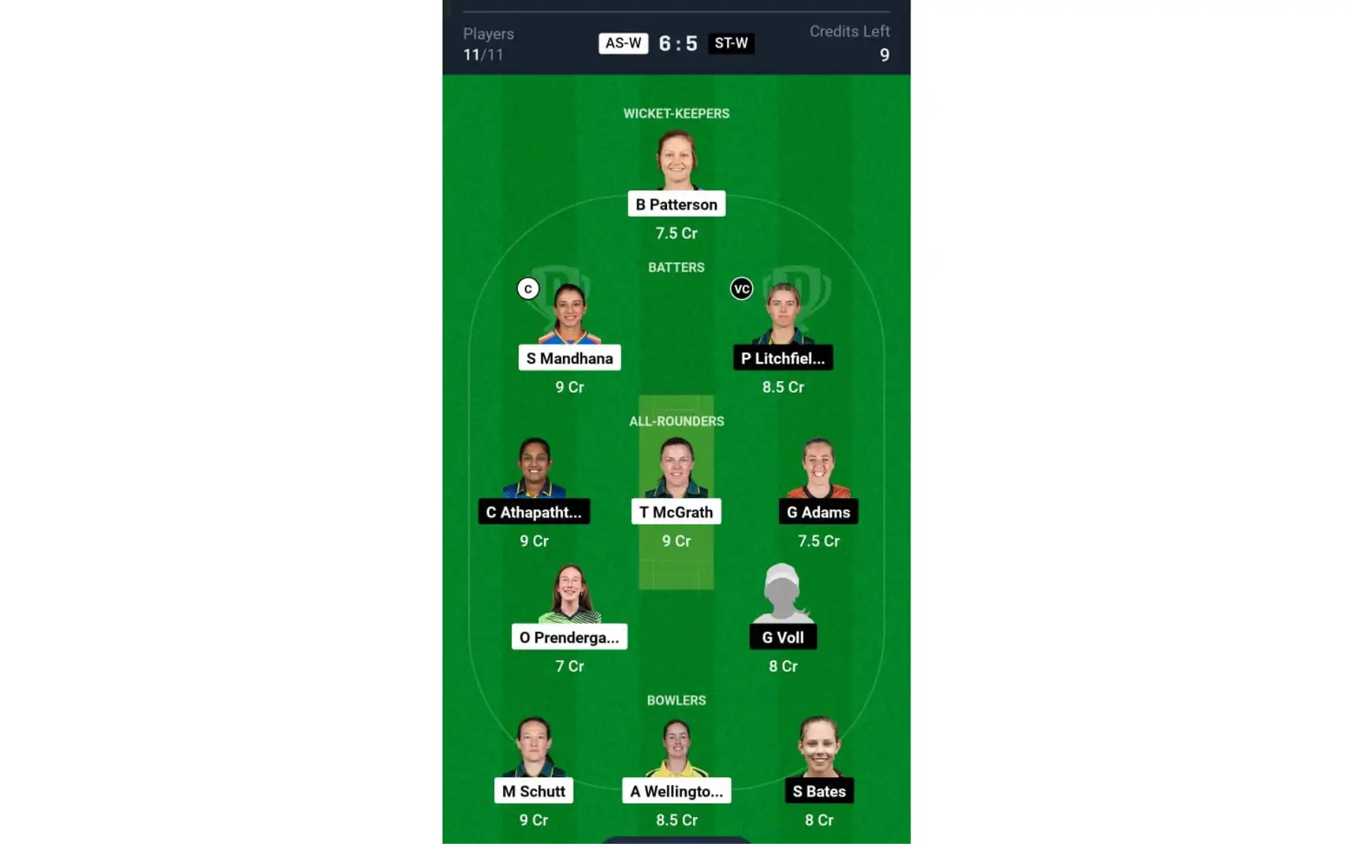 AS-W vs ST-W, WBBL 10: Dream11 Team 2 [Source: @Dream11 App]