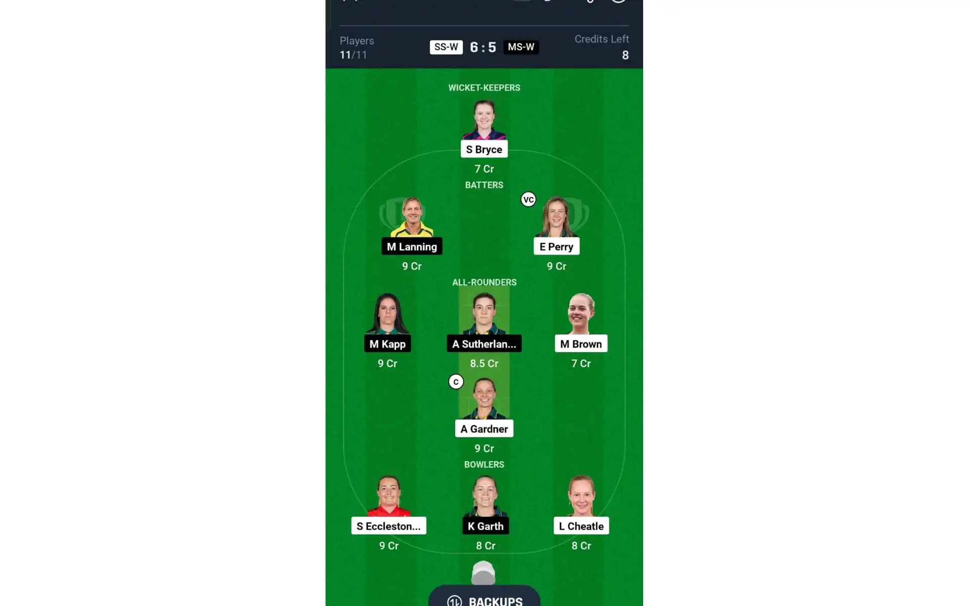 SS-W vs MS-W, WBBL 10: Dream11 Team 2 [Source: @Dream11 App]