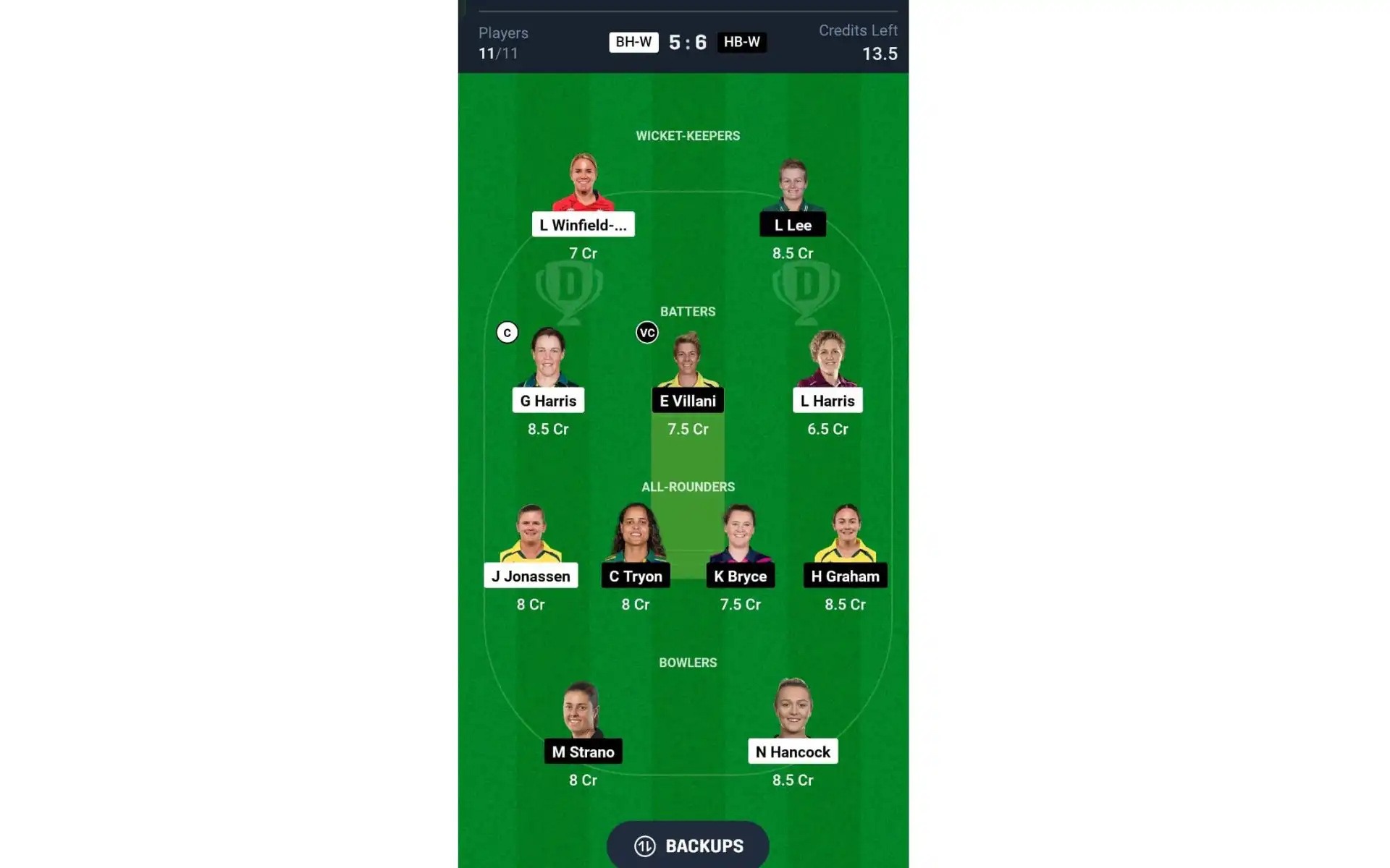 BH-W vs HB-W, WBBL 10: Dream11 Team 2 [Source: @Dream11 App]