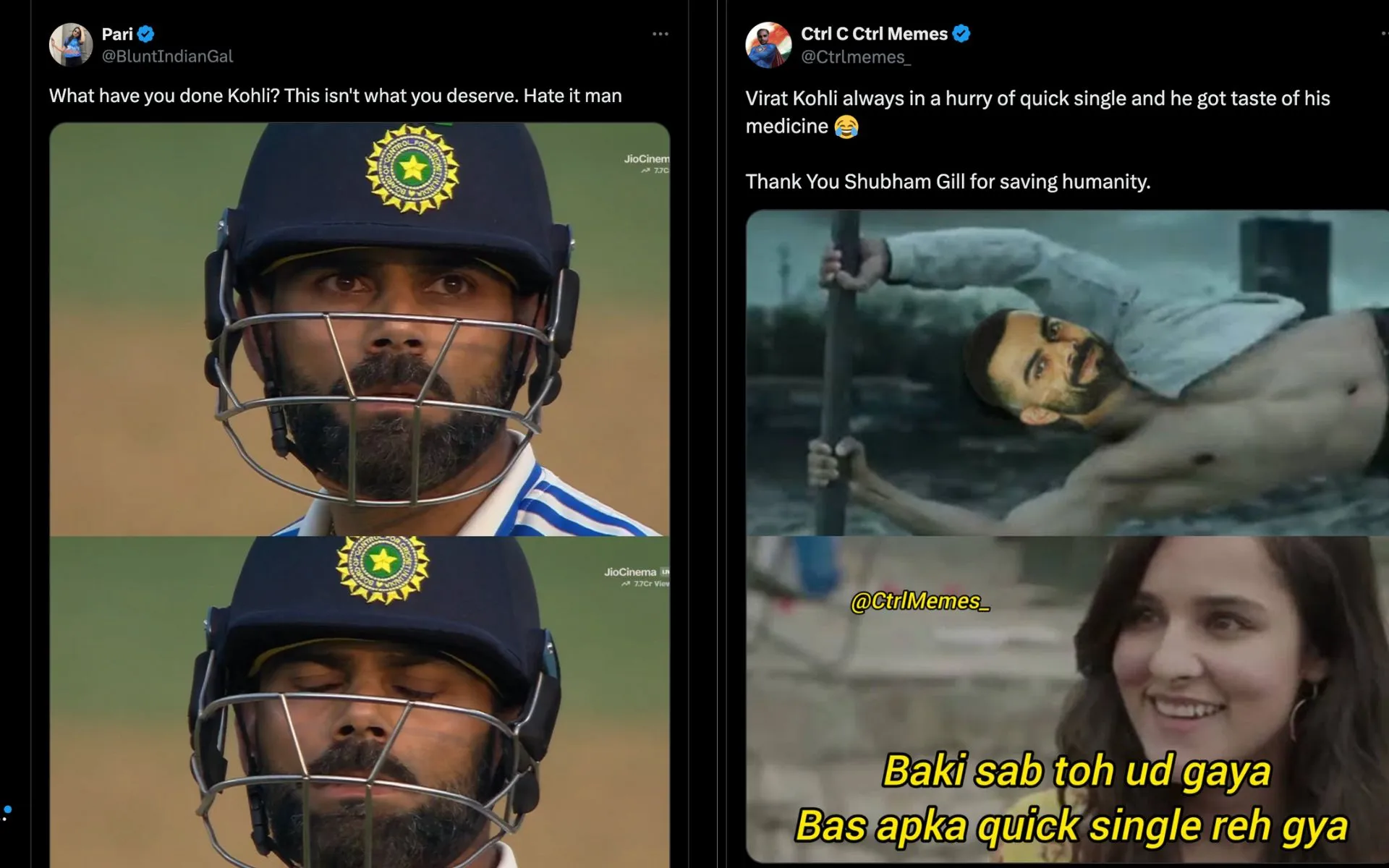 Fans share memes, criticising Virat Kohli (X.com/@crtlmemes__ and @BluntIndianGal)