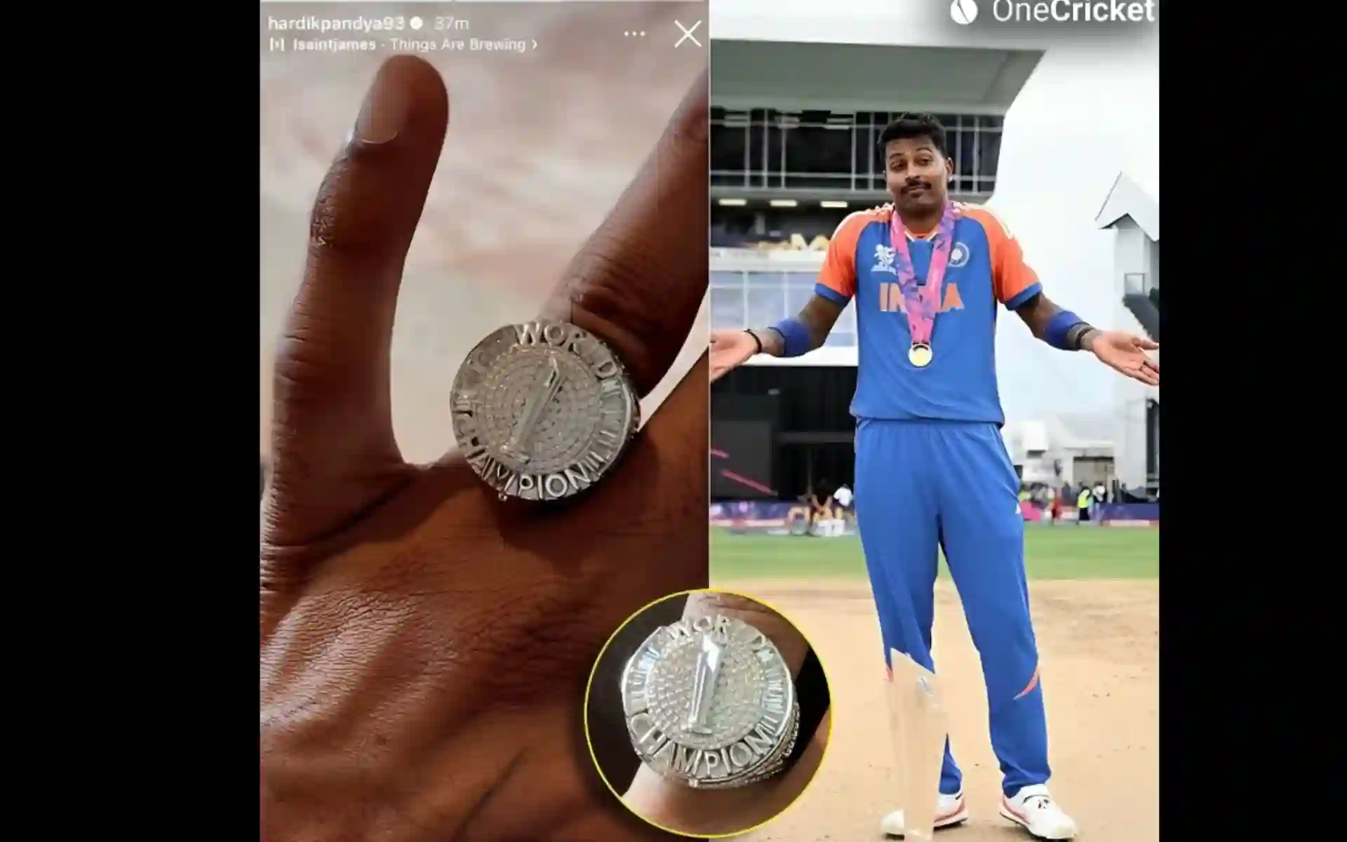 Hardik Pandya receives customised ring with T20 World Cup memory [Source: onecricket.official/X.com]