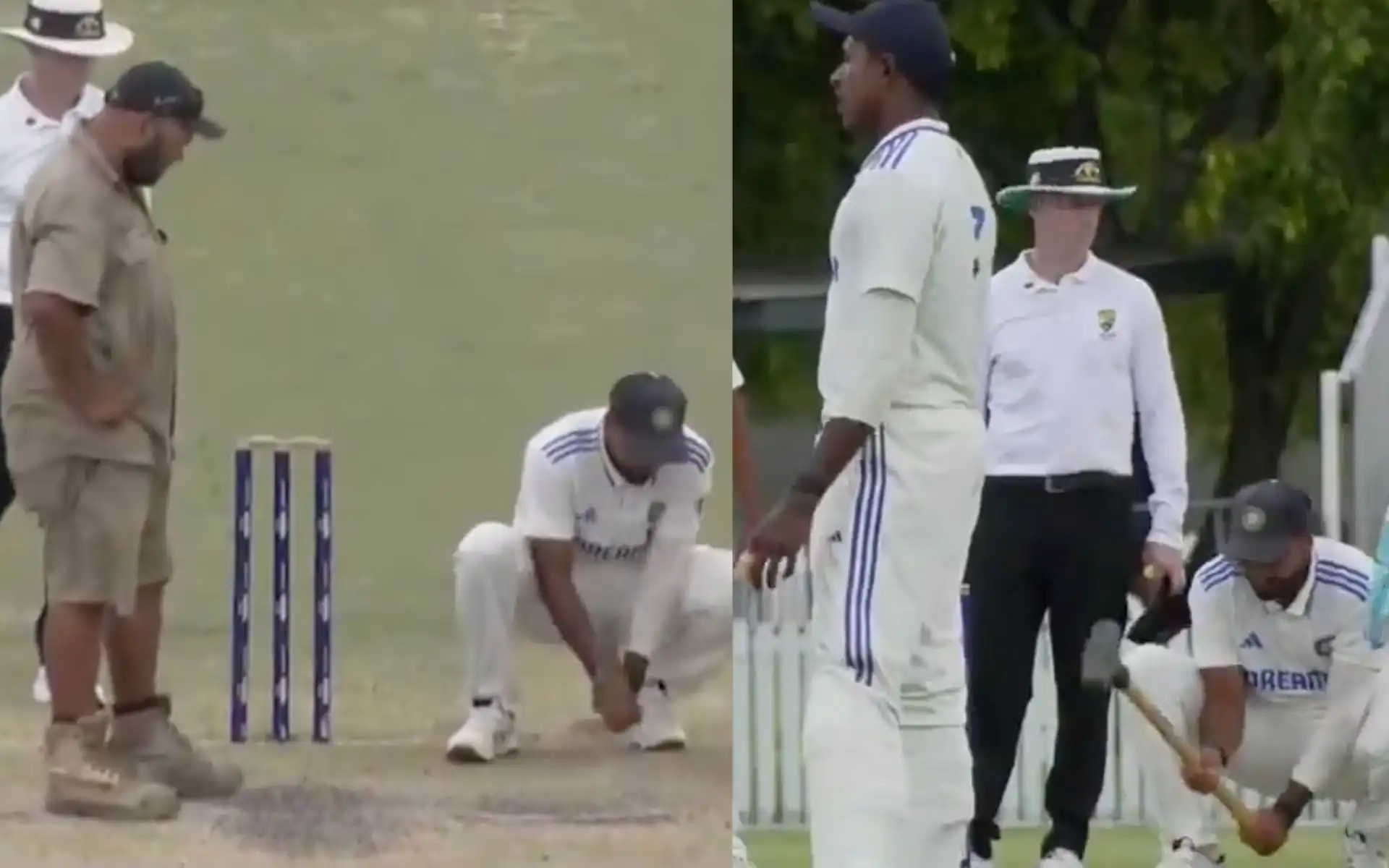 Mukesh Kumar doing repairing work (Source:@cricketcomau/X.com)