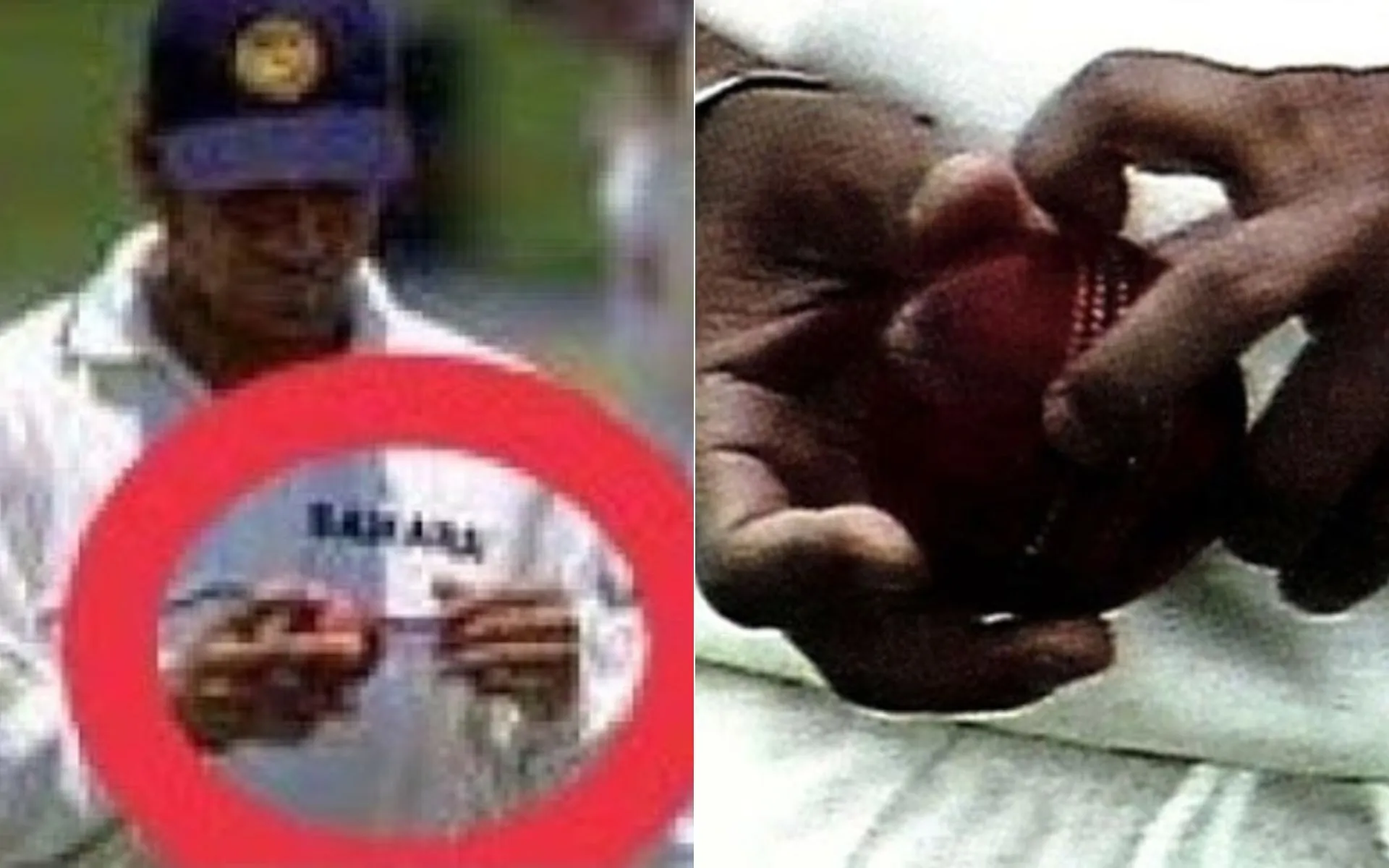 Sachin Tendulkar scuffs the seam. [Source: @QamarMumtaz/X]