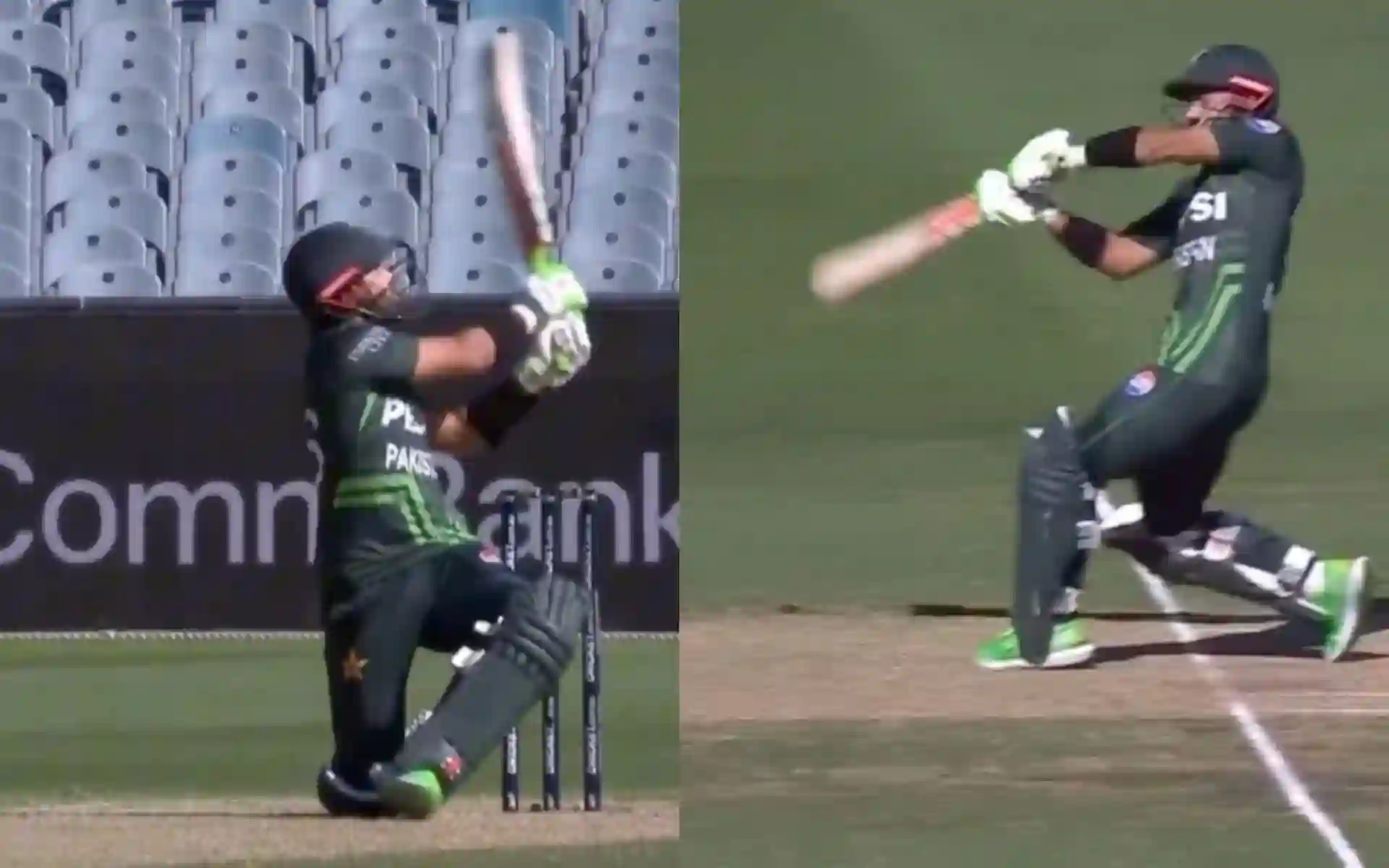 Mohammad Rizwan's six against Mitchell Starc (Source: @shurlistan/X.com)