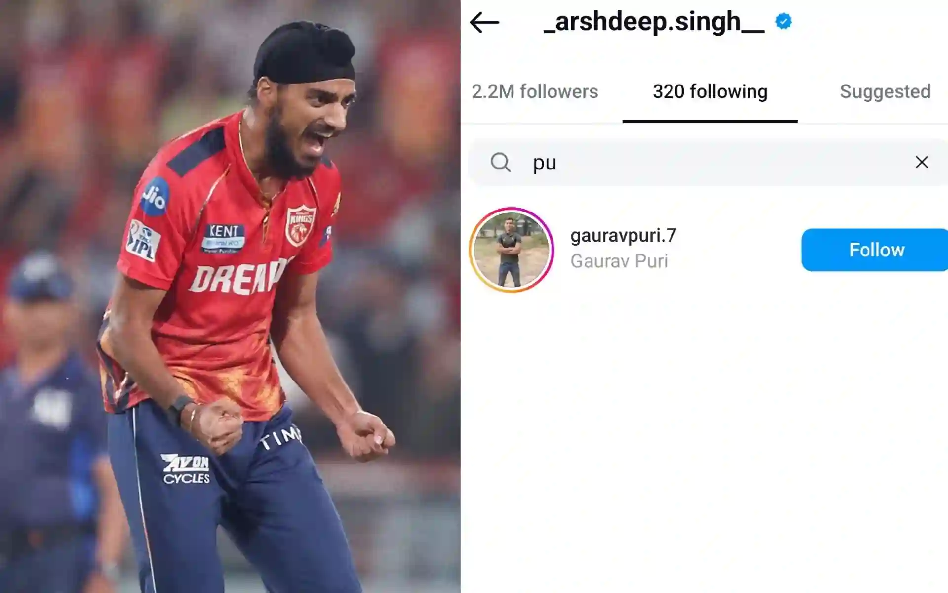 Arshdeep Singh unfollows Punjab Kings [Source: @Crick_logist/X.com]