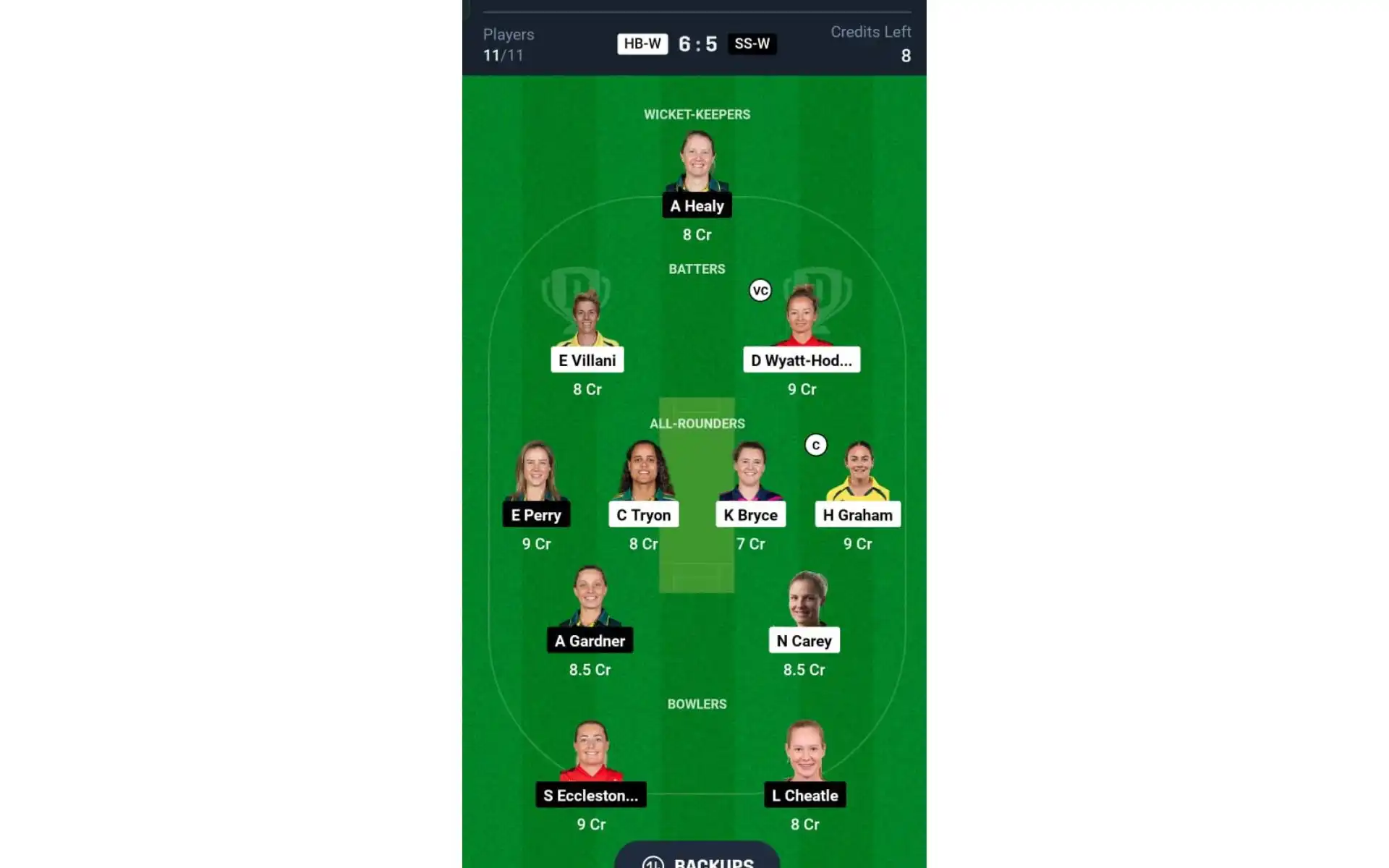 HB-W vs SS-W, WBBL 10: Dream11 Team 1 [Source: @Dream11 App]