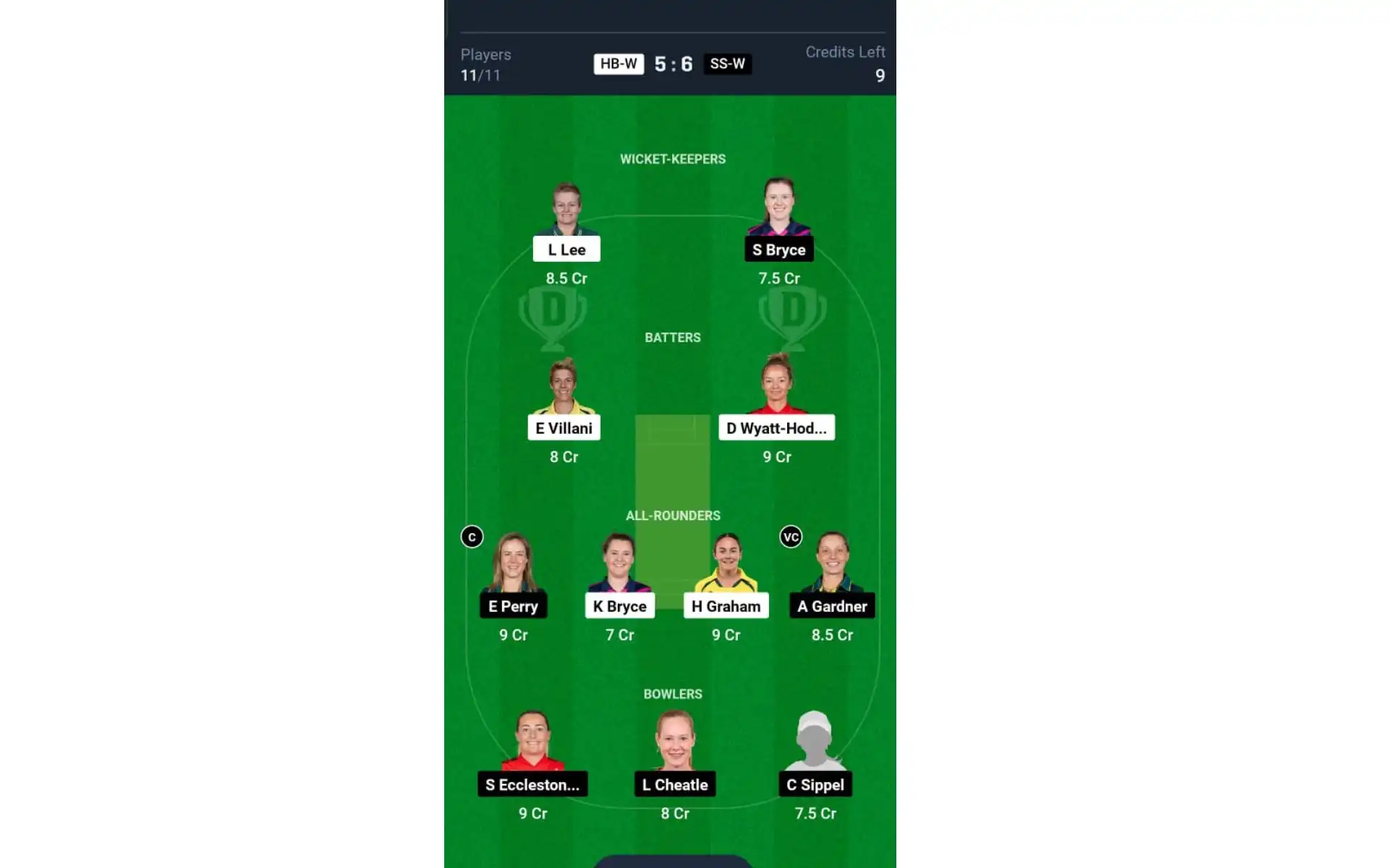 HB-W vs SS-W, WBBL 10: Dream11 Team 1 [Source: @Dream11 App]