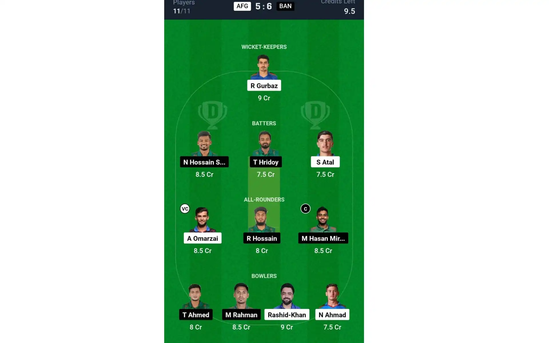 AFG vs BAN, ODI Series: Dream11 Team 1 [Source: @Dream11 App]