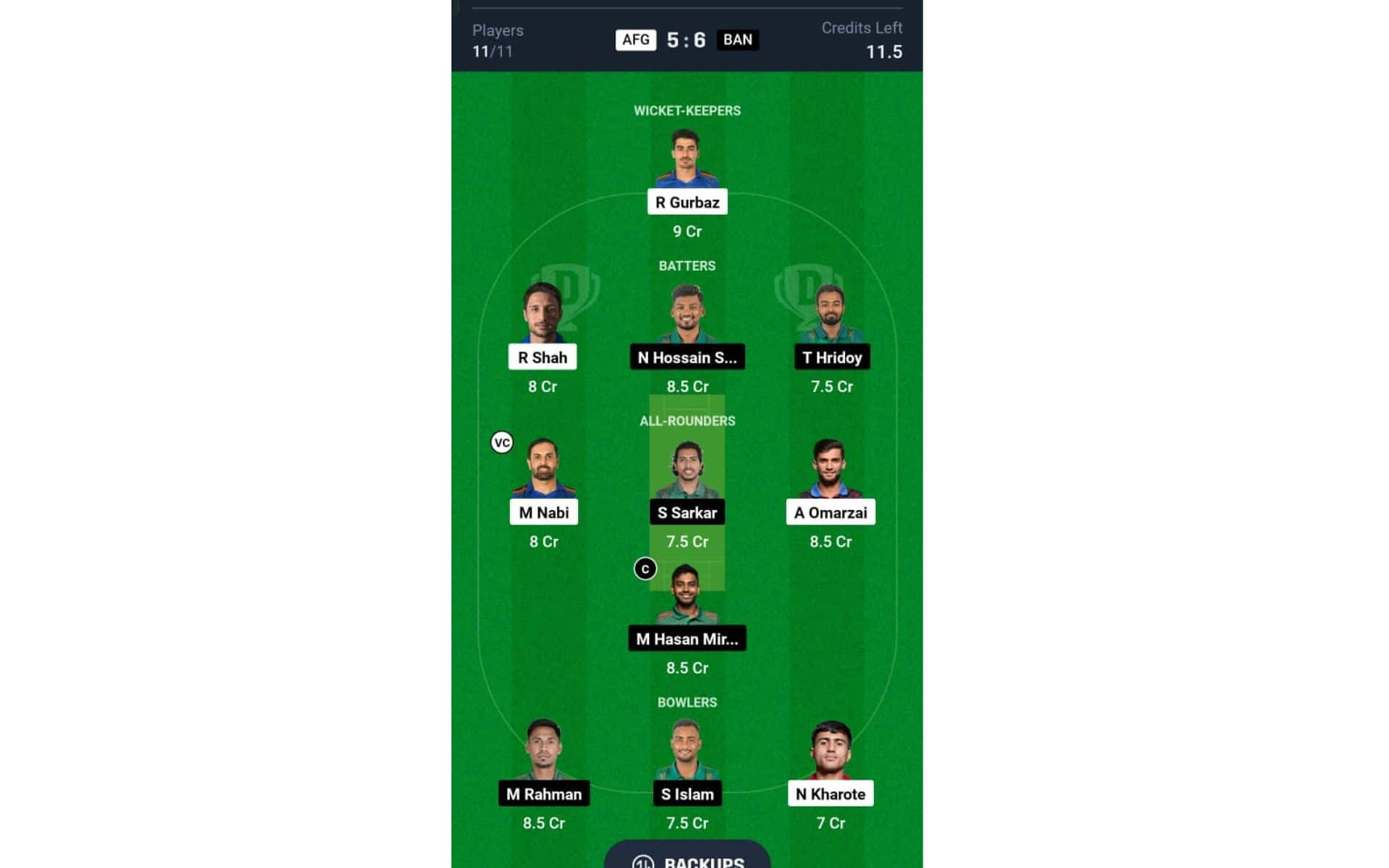 AFG vs BAN, दूसरा वनडे: Dream11 टीम 1 [स्रोत: @Dream11 ऐप]