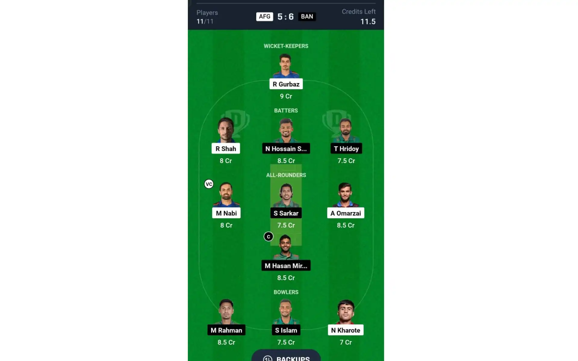AFG vs BAN, 2nd ODI: Dream11 Team 1 [Source: @Dream11 App]