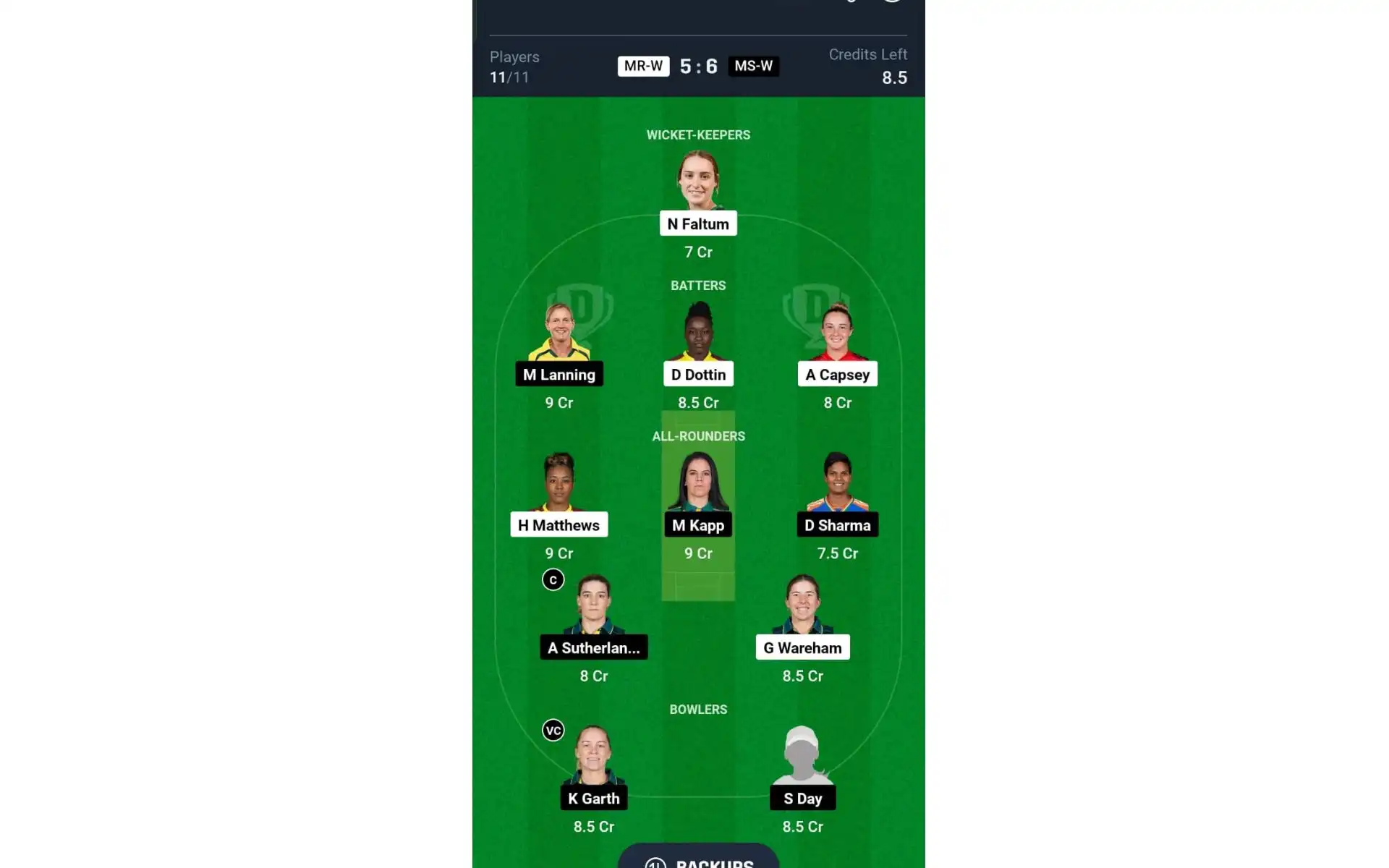 MR-W vs MS-W, WBBL 10: Dream11 Team 2 [Source: @Dream11 App]