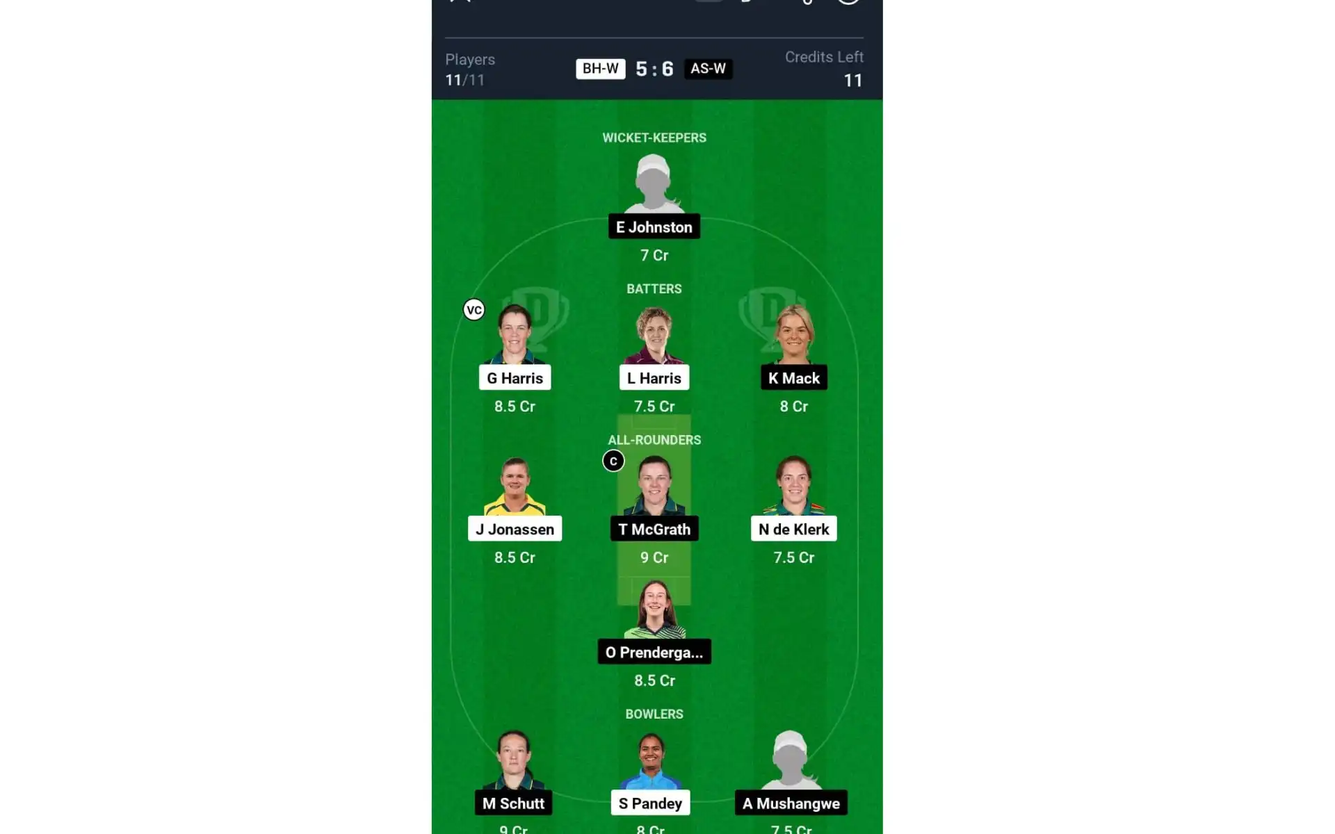 BH-W vs AS-W, WBBL 2024: Dream11 Team 2 [Source: @Dream11 App]