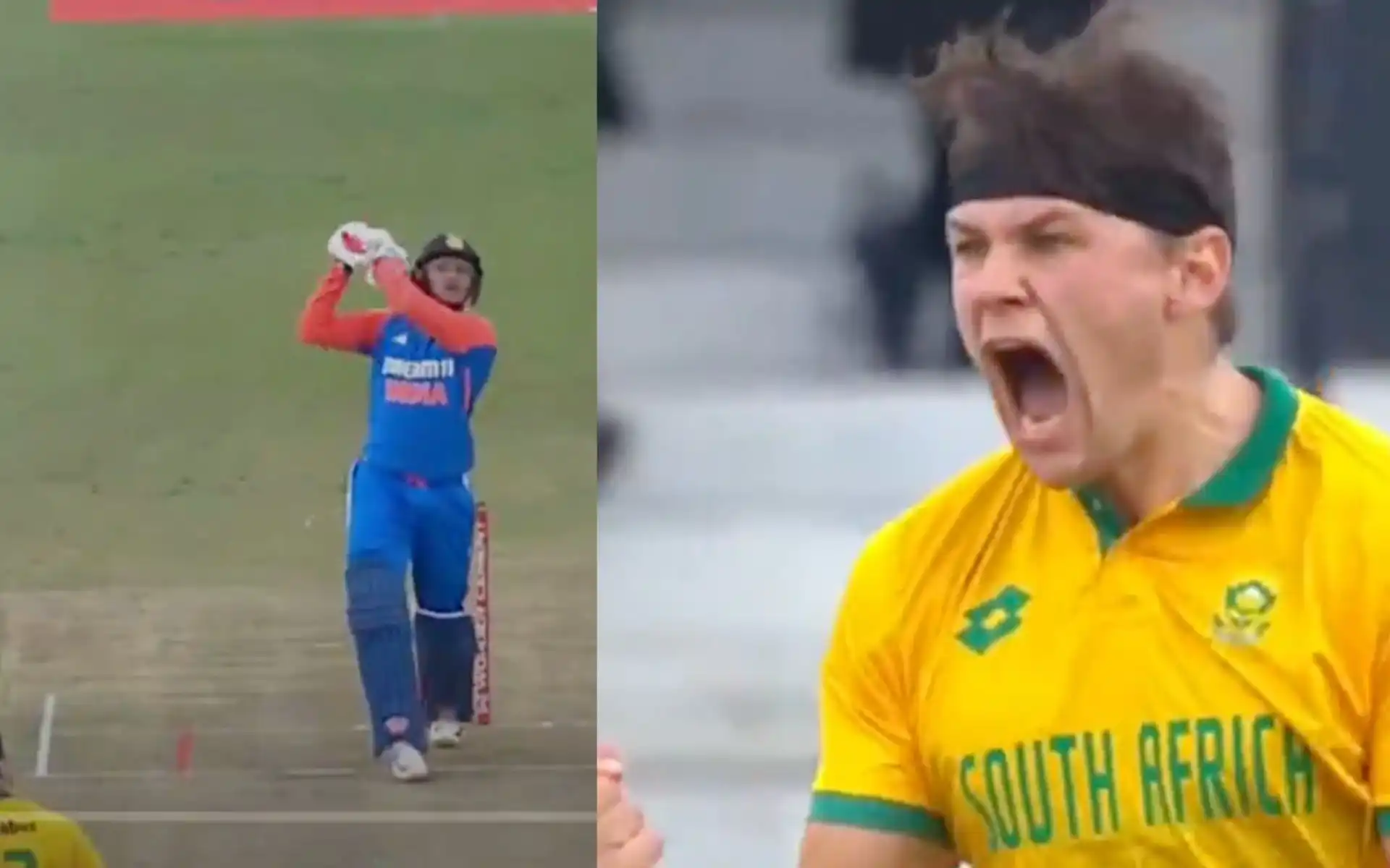 Abhishek Sharma was dismissed by Gerald Coetzee in the first T20I vs SA [Source: Screengrab from @viratgoback/x.com]