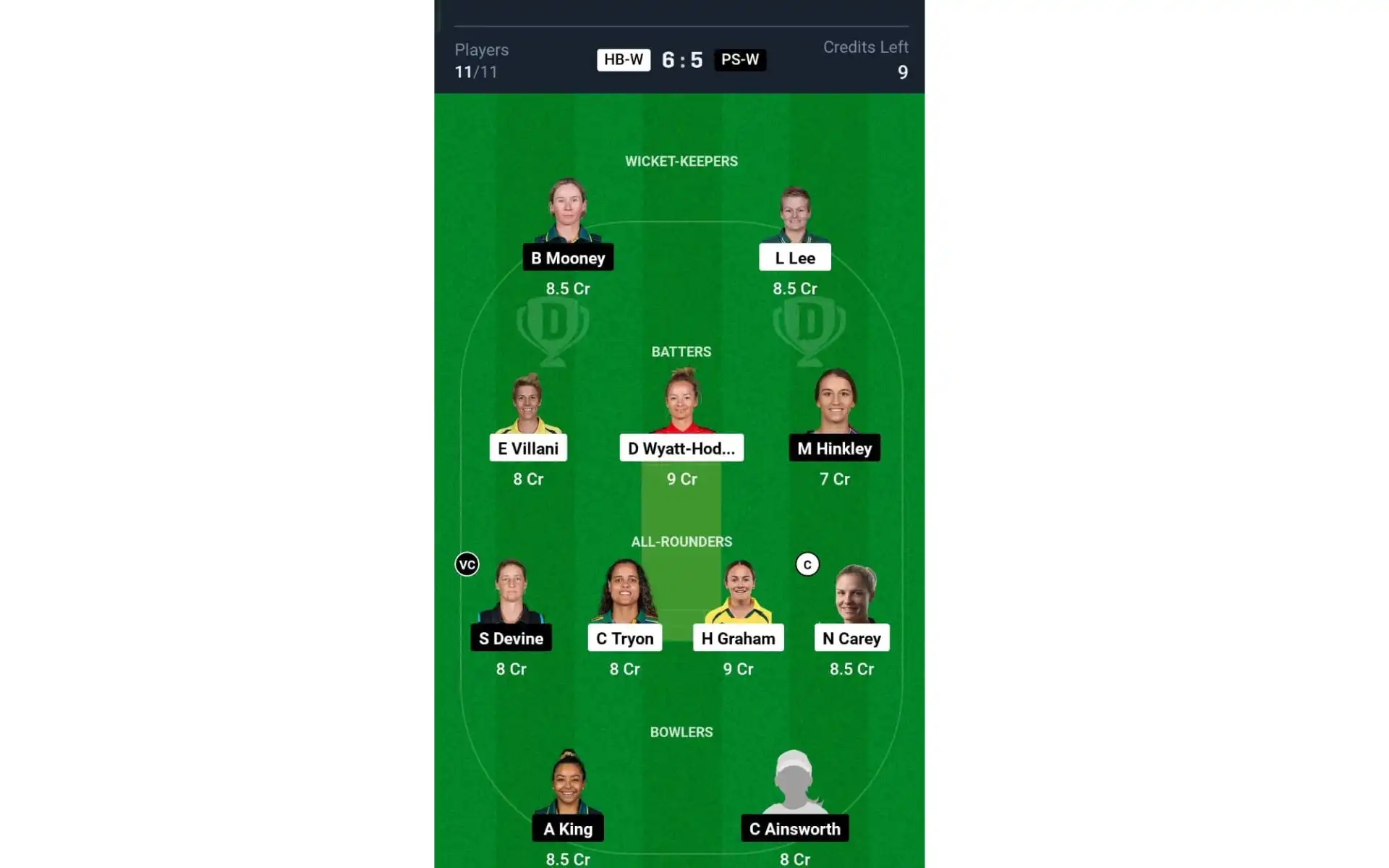 HB-W vs PS-W, WBBL 10: Dream11 Team 2 [Source: @Dream11 App]