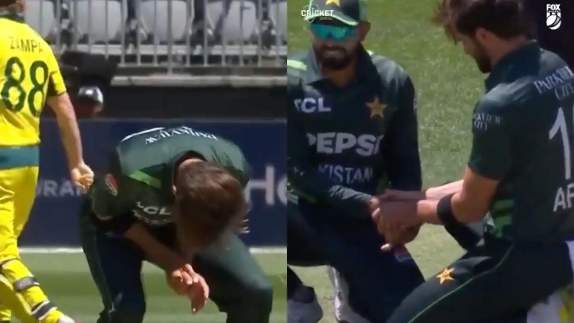 Babar Azam helping Shaheen Afridi [Source: @cricketcomau/X]